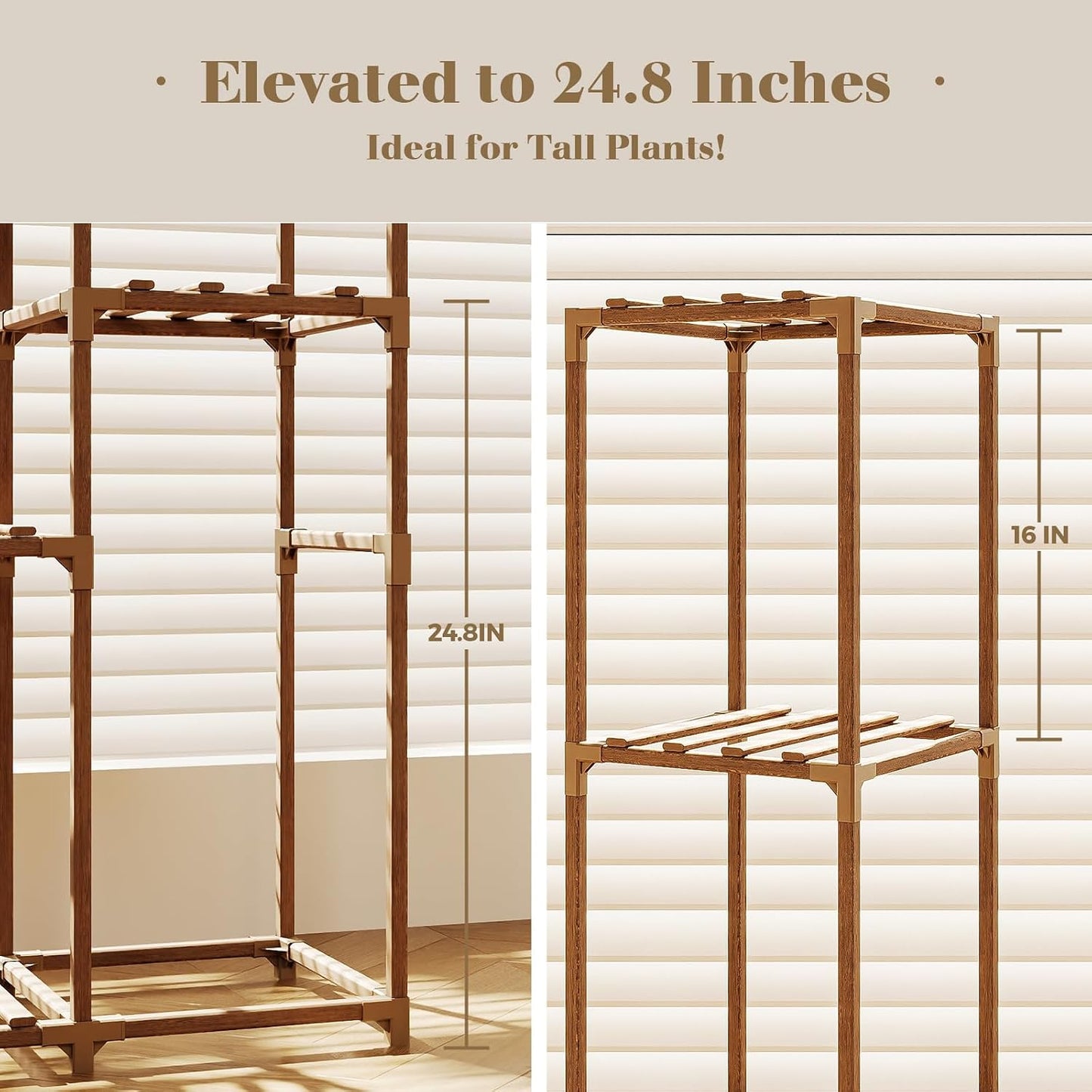 Bamworld Tall Plant Stand Indoor Wood Shelf Outdoor Tiered Rack | for Multiple Flowers 5-Tier 7-Pot Ladder Holder for