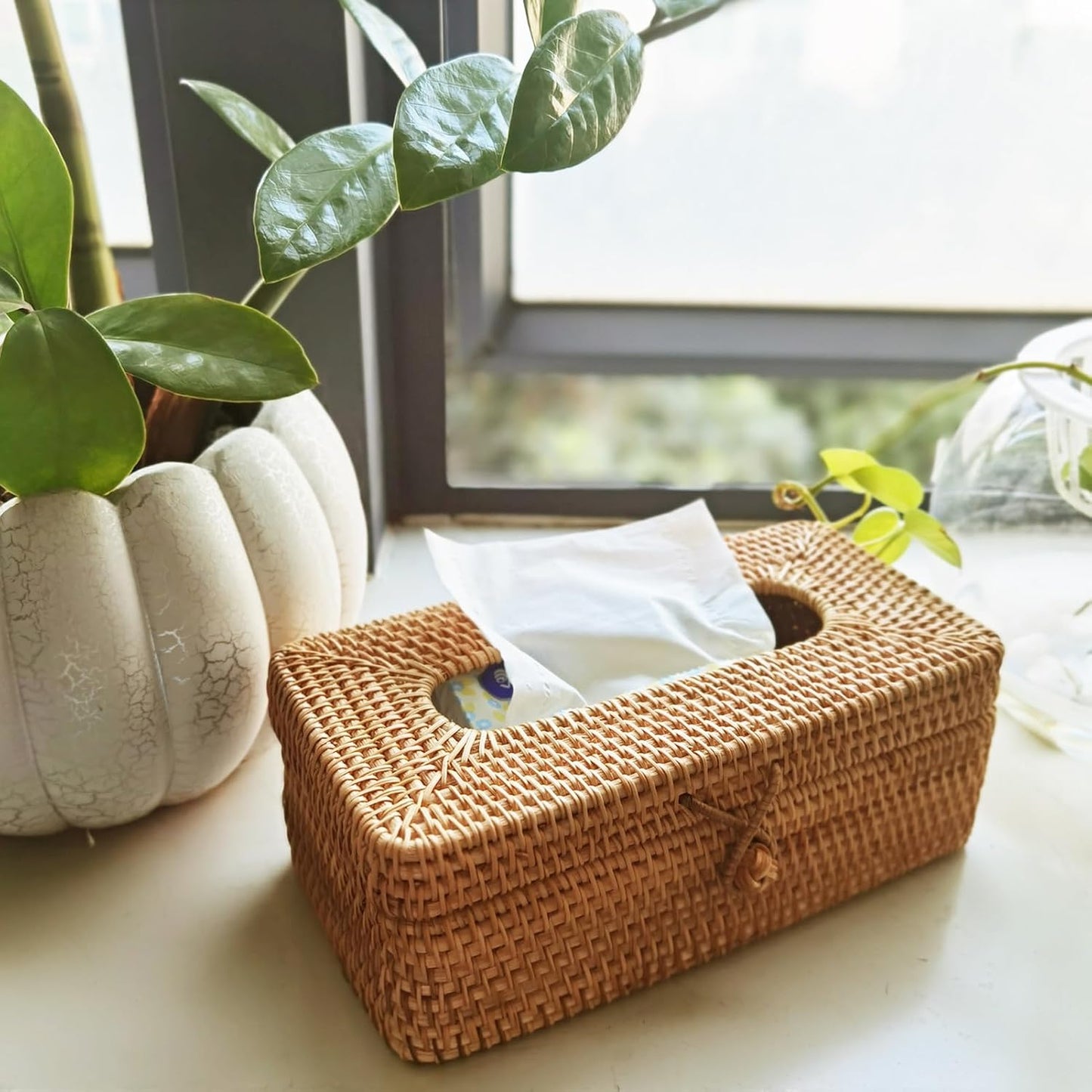 Boho Woven Facial Napkin Holder / Natural / 9.5 Inch