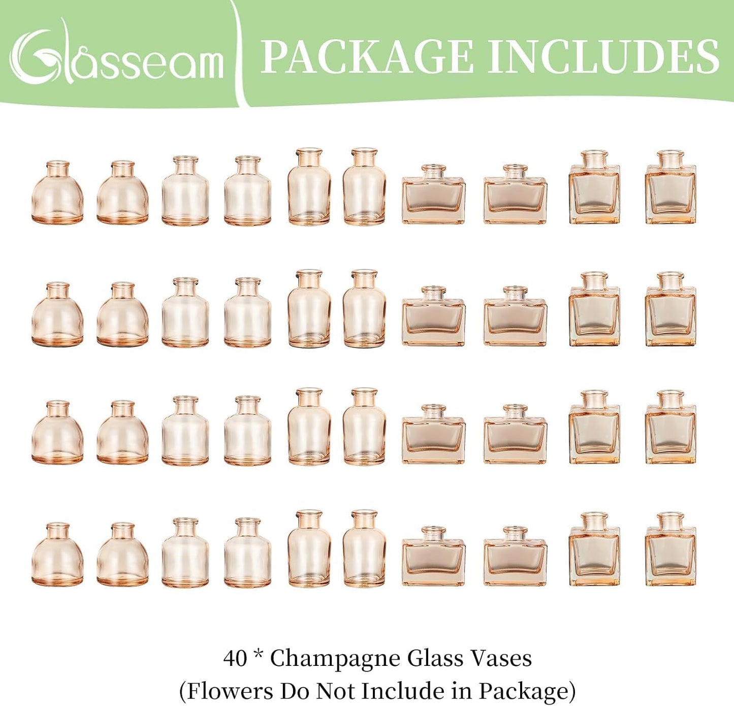 40 Glass Small Vases for Centerpieces Vintage Mini Wedding Birthday Party / Champagne / Set of 40