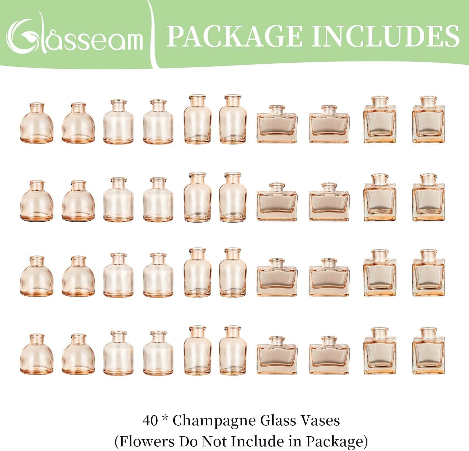 40 Glass Small Vases for Centerpieces Vintage Mini Wedding Birthday Party / Champagne / Set of 40