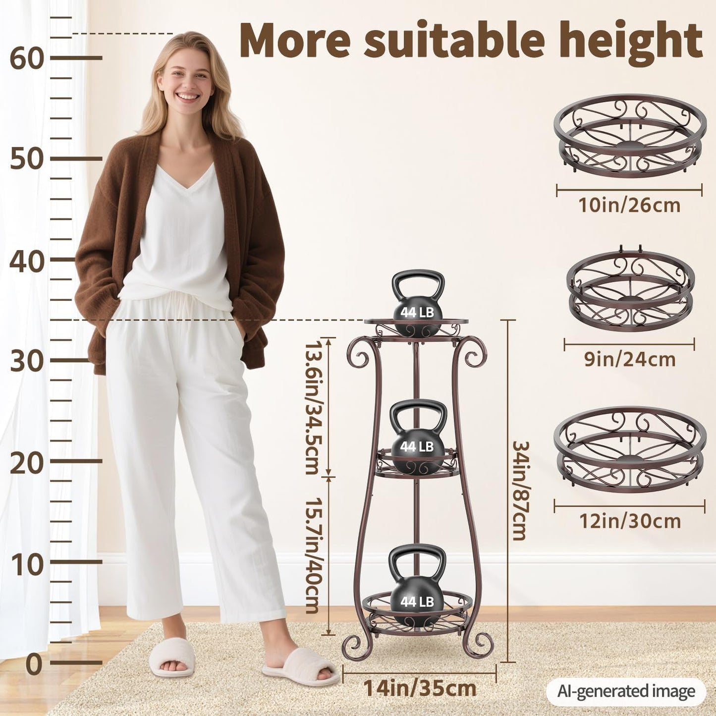 LASZOLA 3 Tiers Metal Corner Plant Flower Stand Tall Indoor Outdoor, Bronze | Heavy Duty Small Holder Shelf for