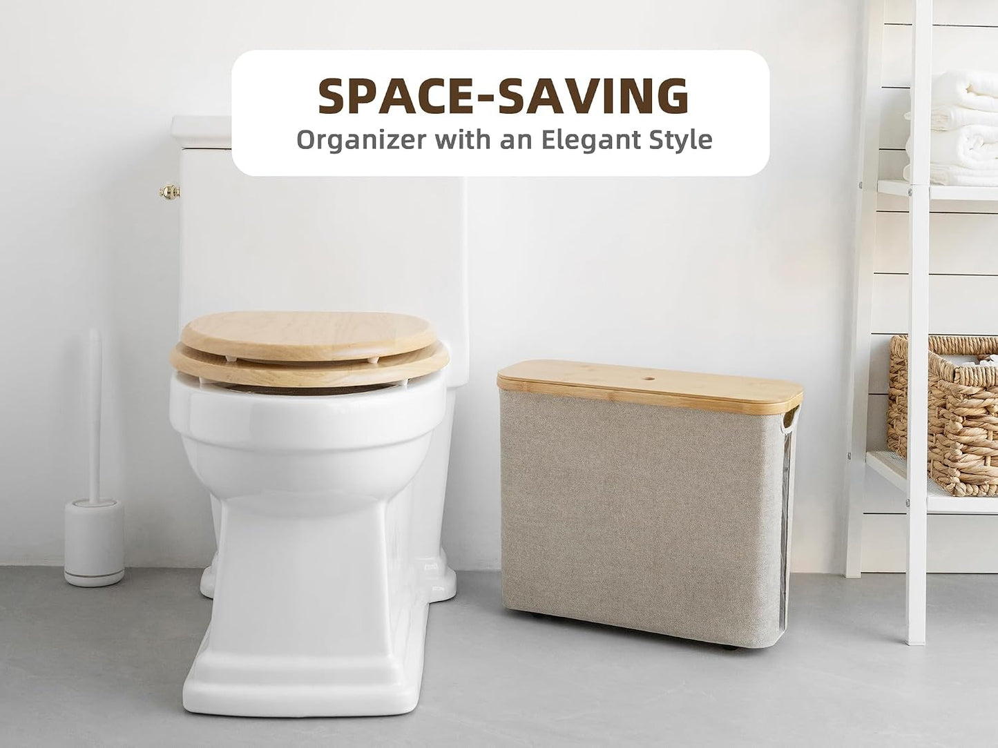StorageWorks Toilet Paper Storage Basket with Bamboo Lid & Window | See Rolls at a Glance with Clear Window, Holds 12