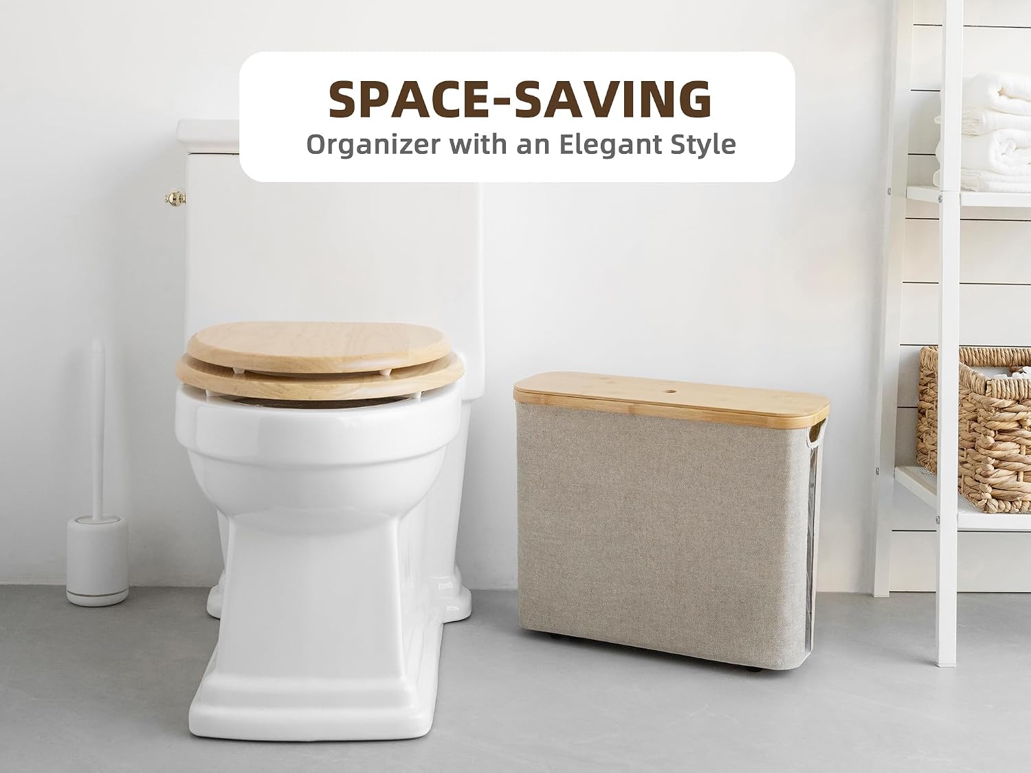 StorageWorks Toilet Paper Storage Basket with Bamboo Lid & Window | See Rolls at a Glance with Clear Window, Holds 12