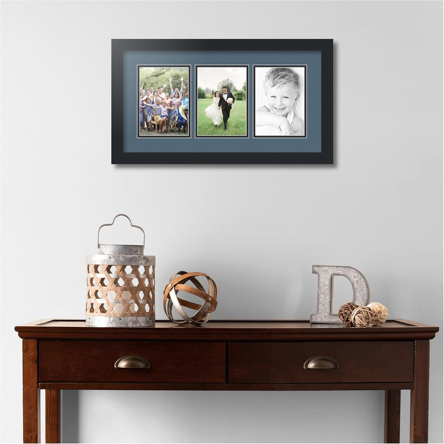 ArtToFrames Collage Picture Frame 3 Opening 3-5x7 Photo Frame | Made in USA | Black Frame Dutch Blue and Black Mats