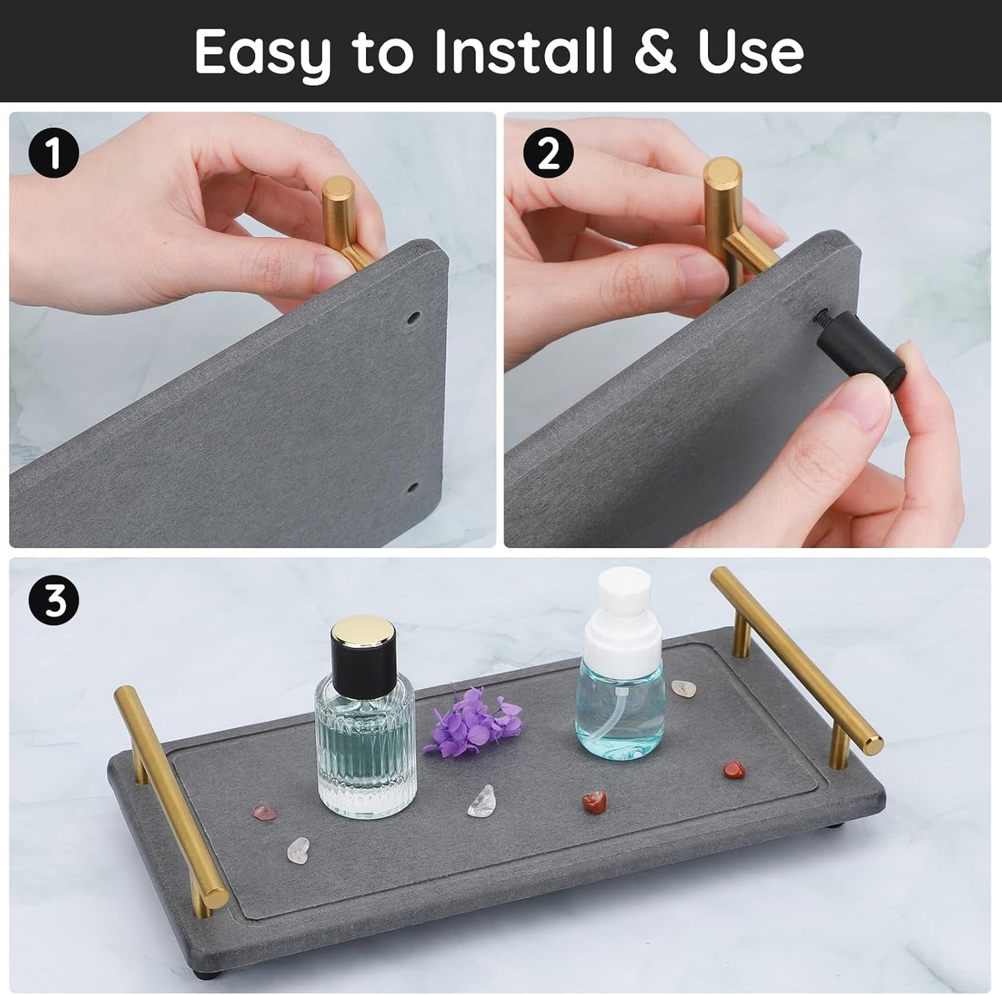Bathroom Counter Tray / Gray-gold / 12.2 x 5.9 x 2.5