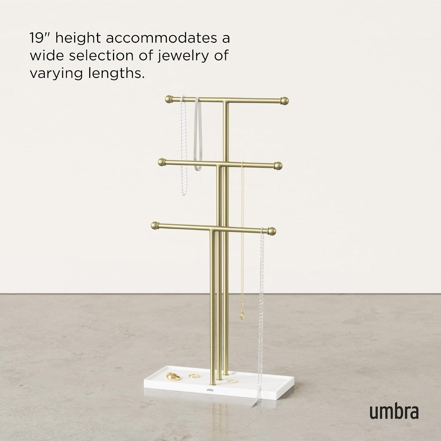 Trigem Hanging Jewelry Organizer Tiered Tabletop Free Standing Necklace Holder Display / White/gold