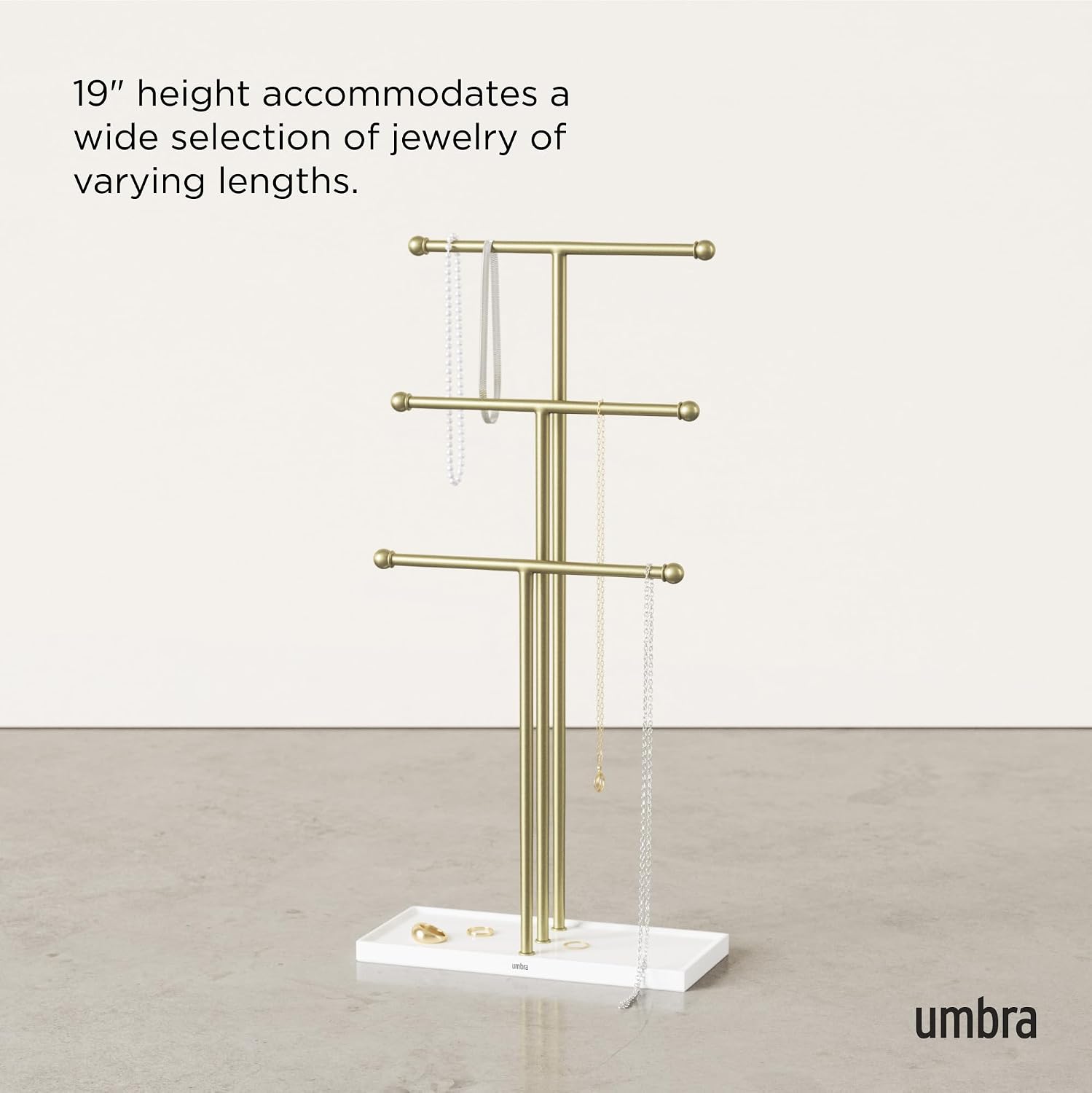 Trigem Hanging Jewelry Organizer Tiered Tabletop Free Standing Necklace Holder Display / White/gold
