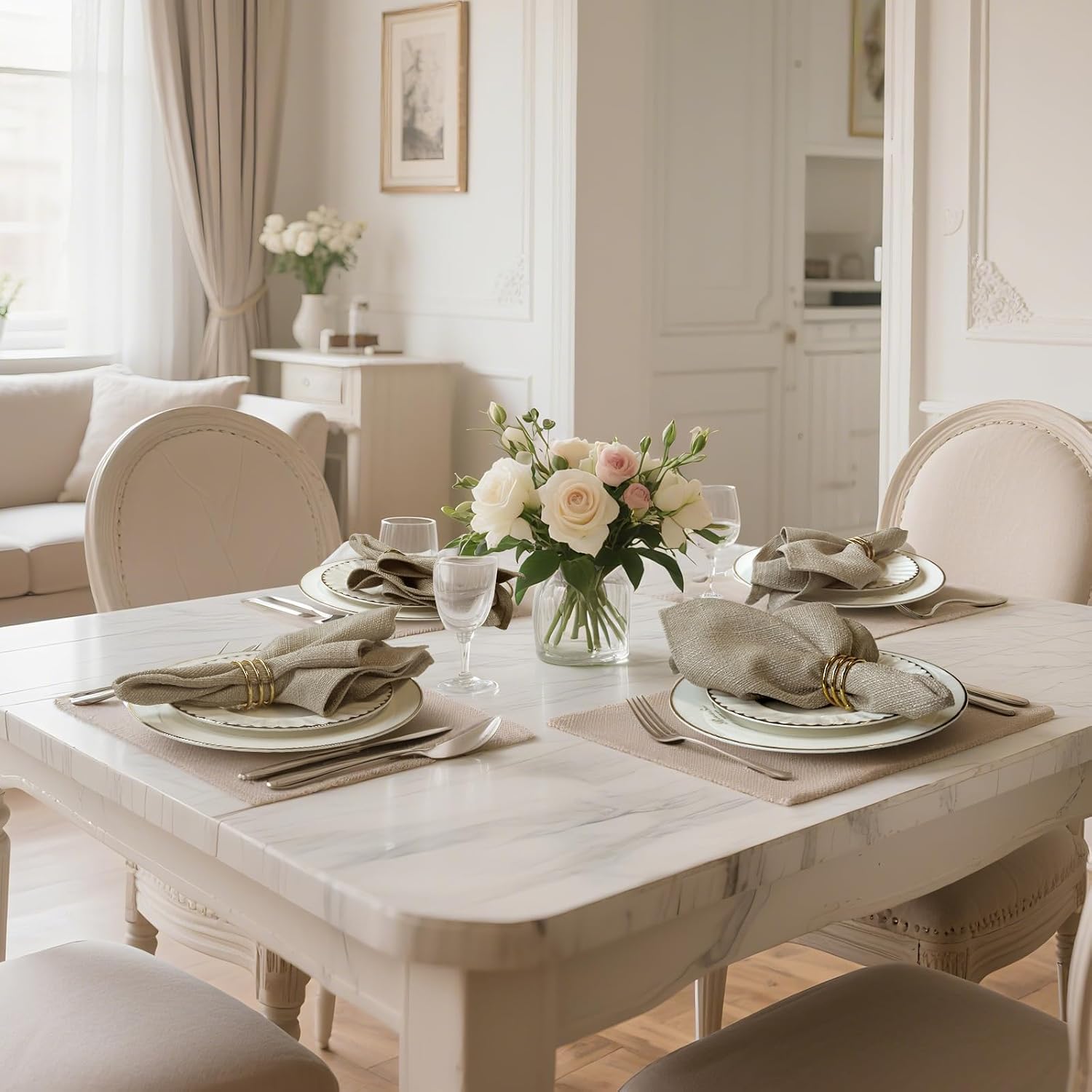 BALCONY & FALCON Rectangle Table Cloth Waterproof Beige 17.7"x17.7" 12pcs | Cloth Napkins Set of 12 Washable Linen