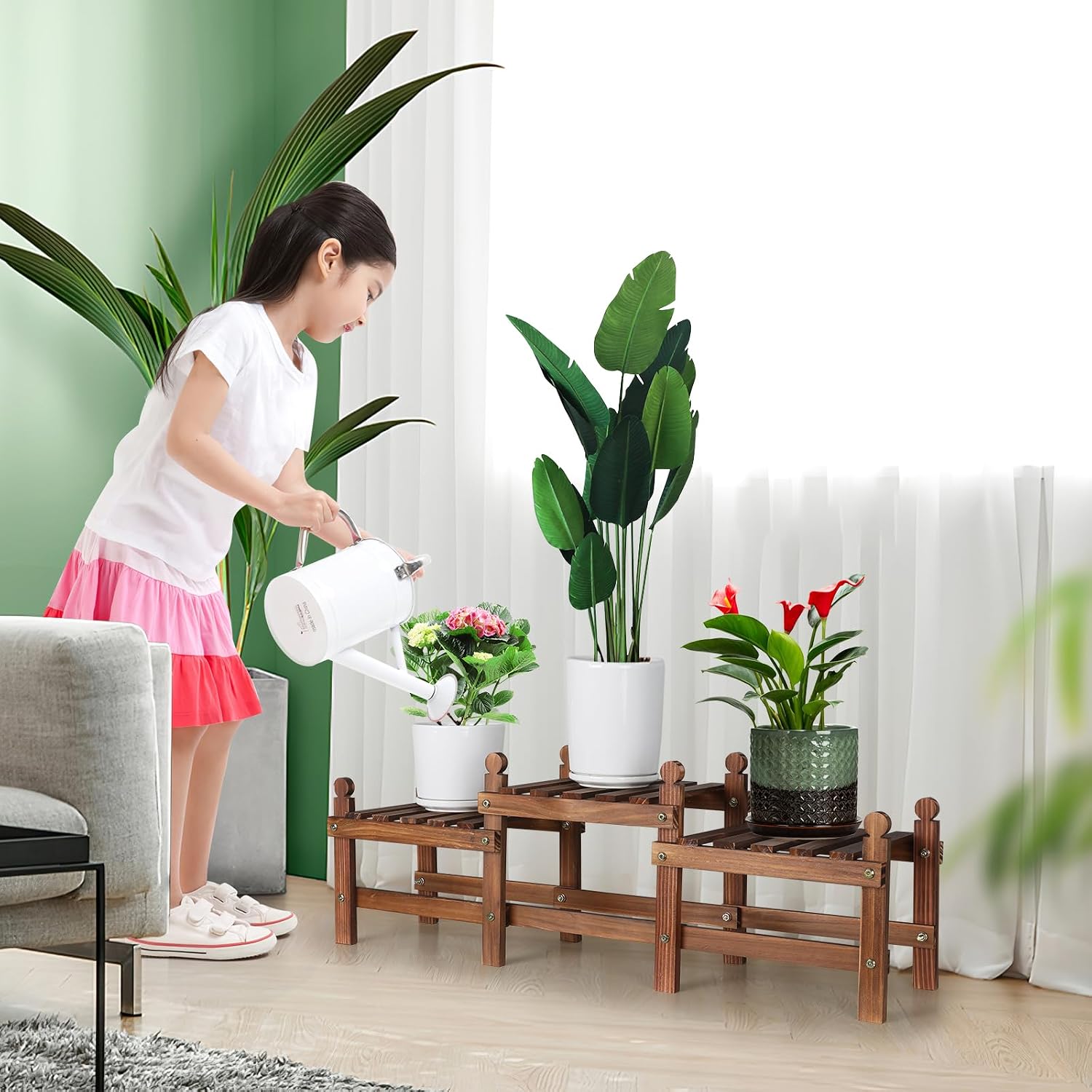 3 Tier Plant Stand Indoor,Wood Low Plant Bench for Multiple Plants | Corner Flower Pot Stand Long Plant Holder Window