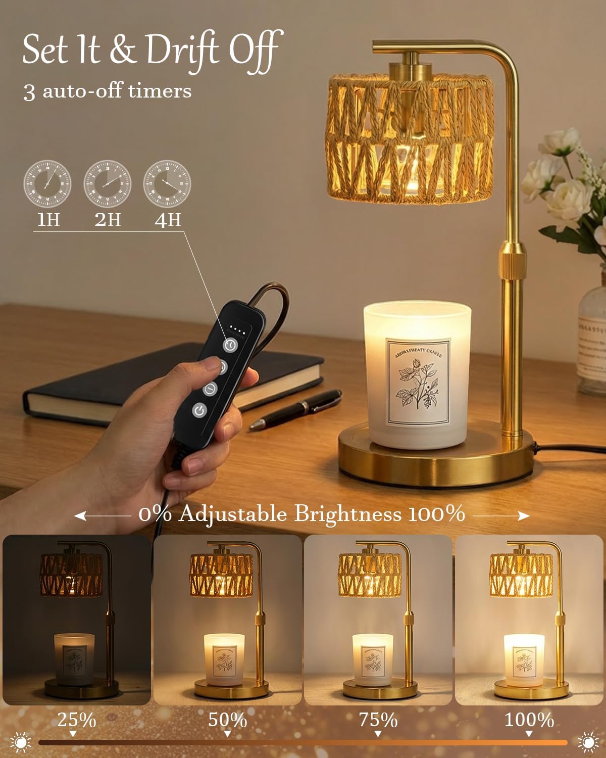Candle Warmer Lamp with Timer, Dimmable Candle Warmer for Jar Candles, Height Adjustable Candle Lamp Warmer, Boho