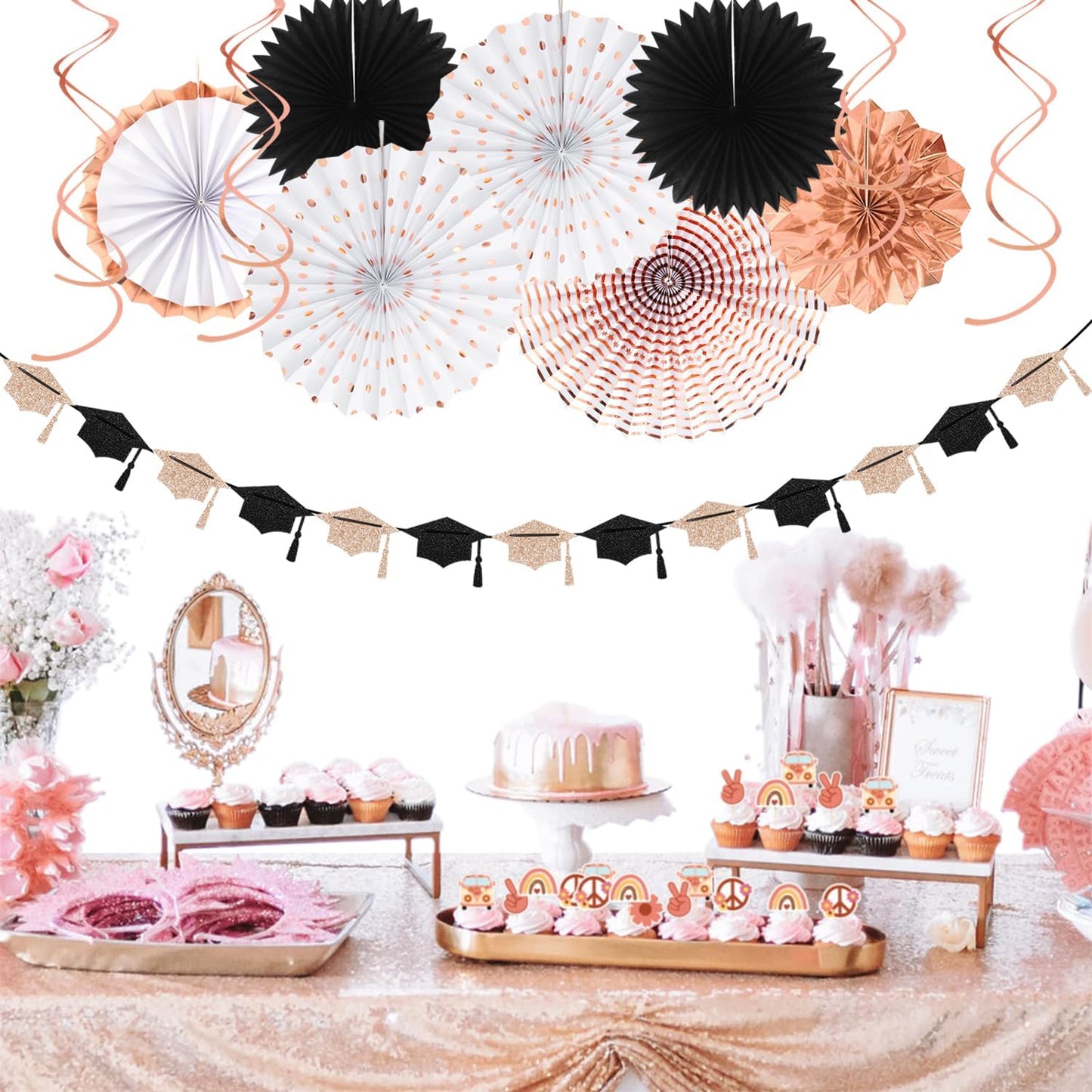 Kit Class of 2026 Streamers / Rose-gold Pink Black Class of 2026 / Set of 18