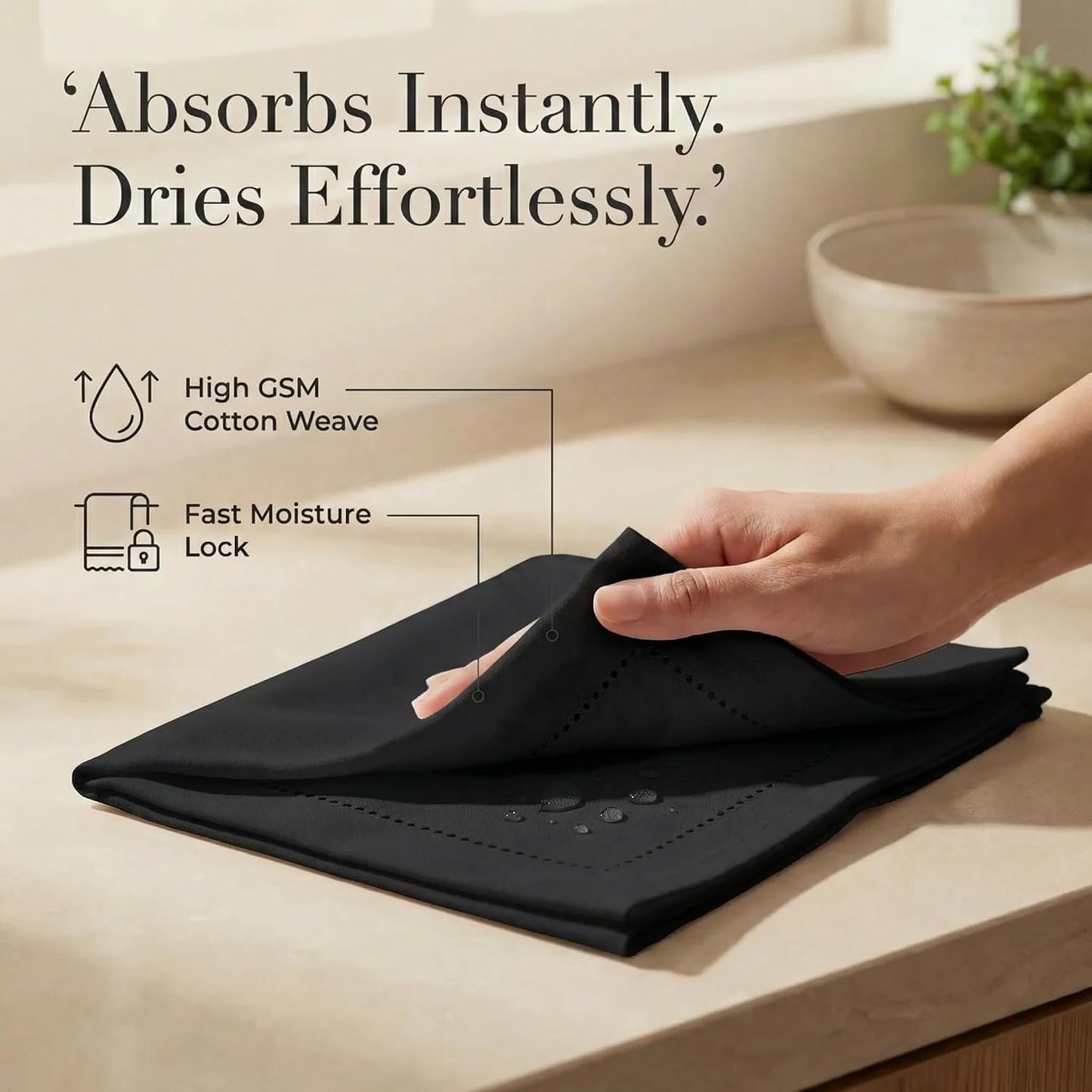 Urban Villa Hemstitch Cloth Dinner Napkins Cotton 20”x20” (Set of 12)-Black