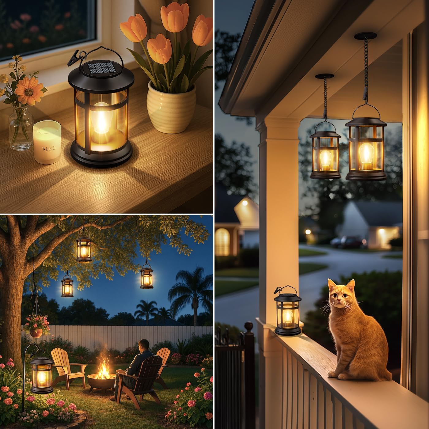 Solar Lanterns Outdoor Waterproof: 2 Pack Hanging Solar Lights for Outside | Solar Powered, 800 mAh Battery, Bright LED