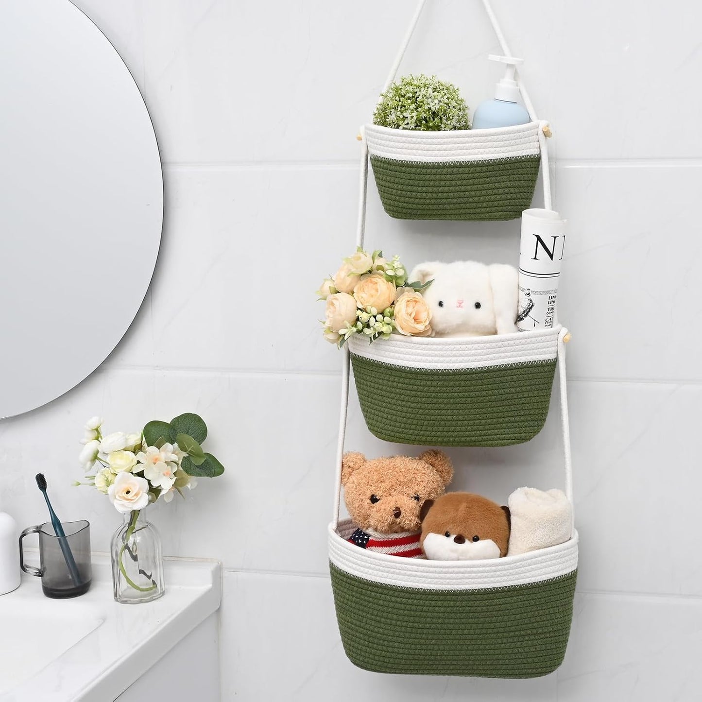 3-Tier Woven Wall Basket / Classic / Green
