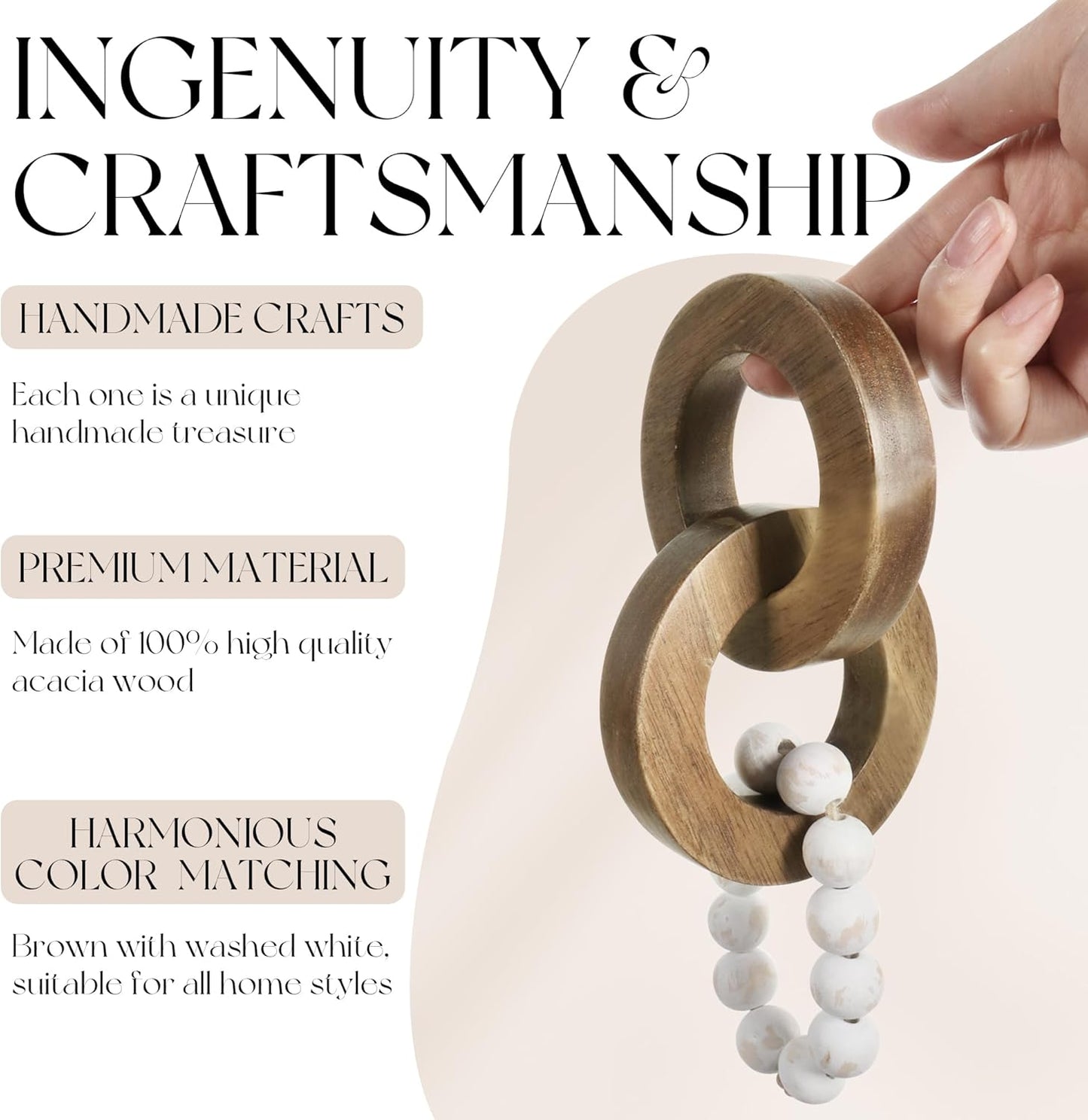 Wood Chain Link Decor / 3 Link / Natural