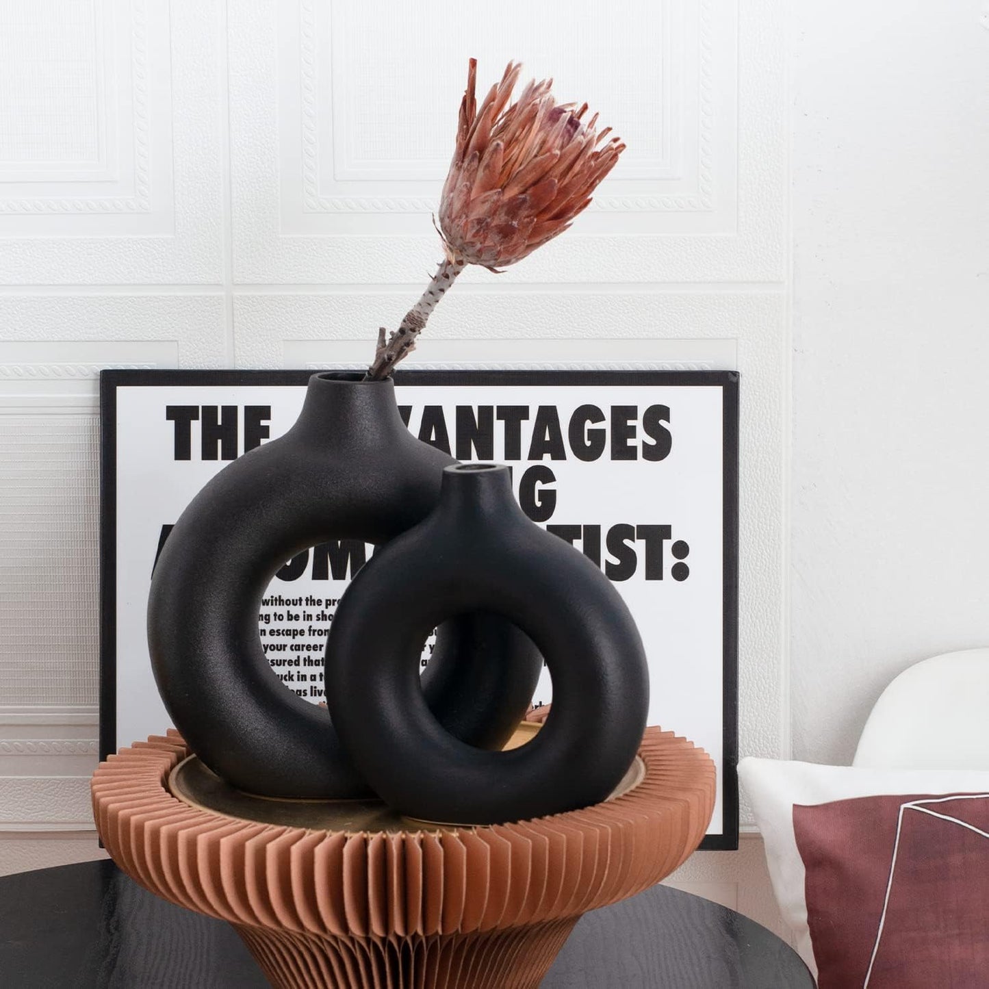Ceramic Vase / Black / Donut / Set of 2