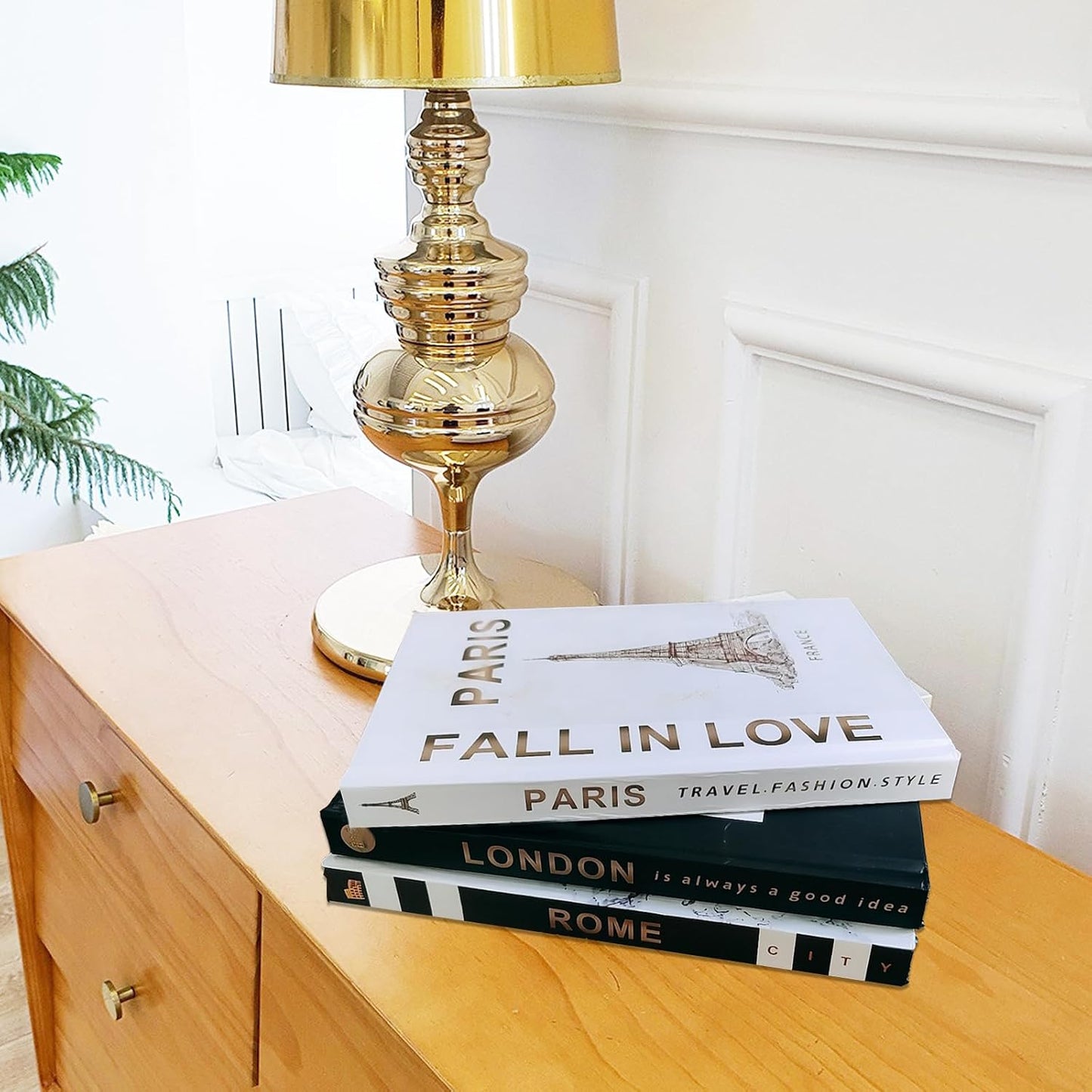 Hardcover Modern Decorative Books Stacked Decorations Decor Books / Rome/paris/london / Set of 3