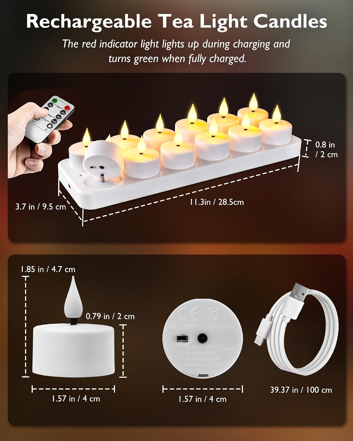 Homemory 12-Pack Rechargeable Tea Light Candles with Remote, 2/4/6/8H Timer | Flameless Flickering Battery Operated LED