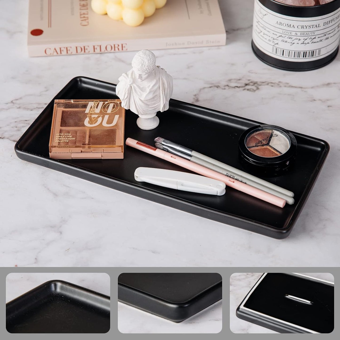 Ceramic Bathroom Tray / Black / 10", Set/2