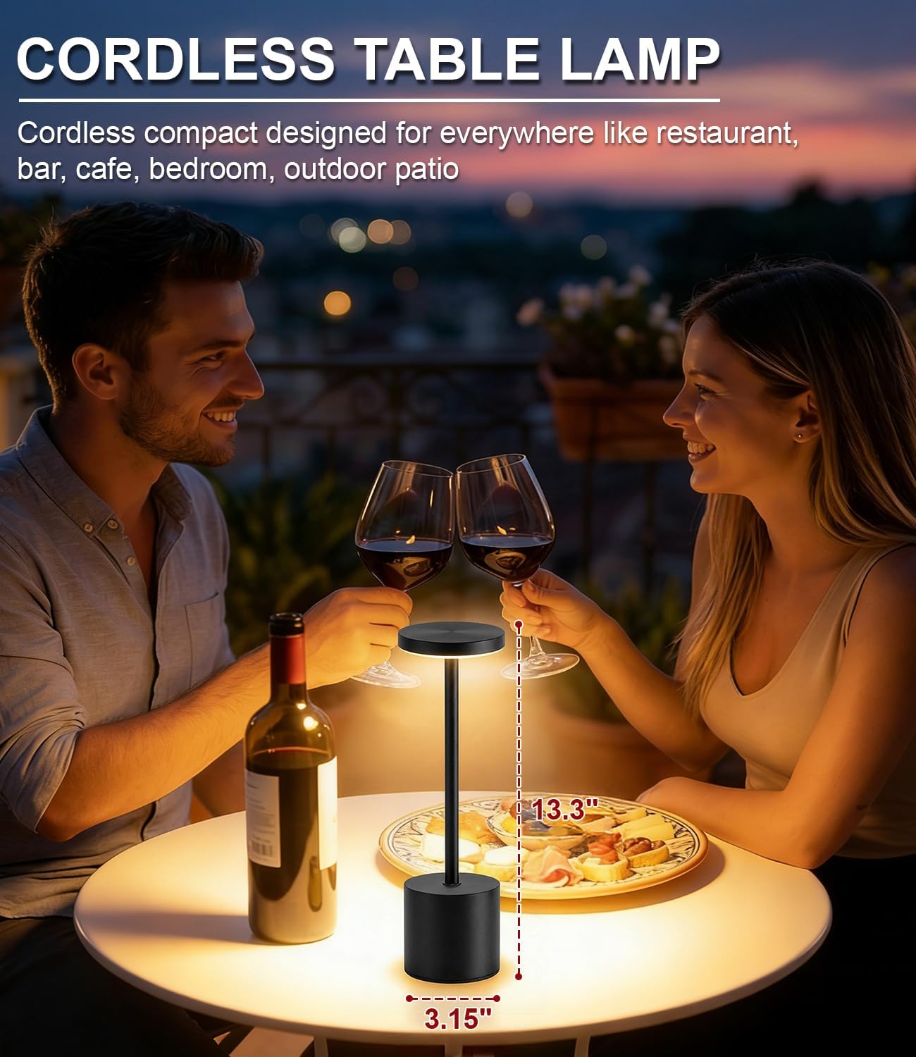 Cordless Table Lamp Set of 2, Rechargeable 5000mAh Battery Operated Outdoor Table Lamps, Portable LED Desk Lamp, 3