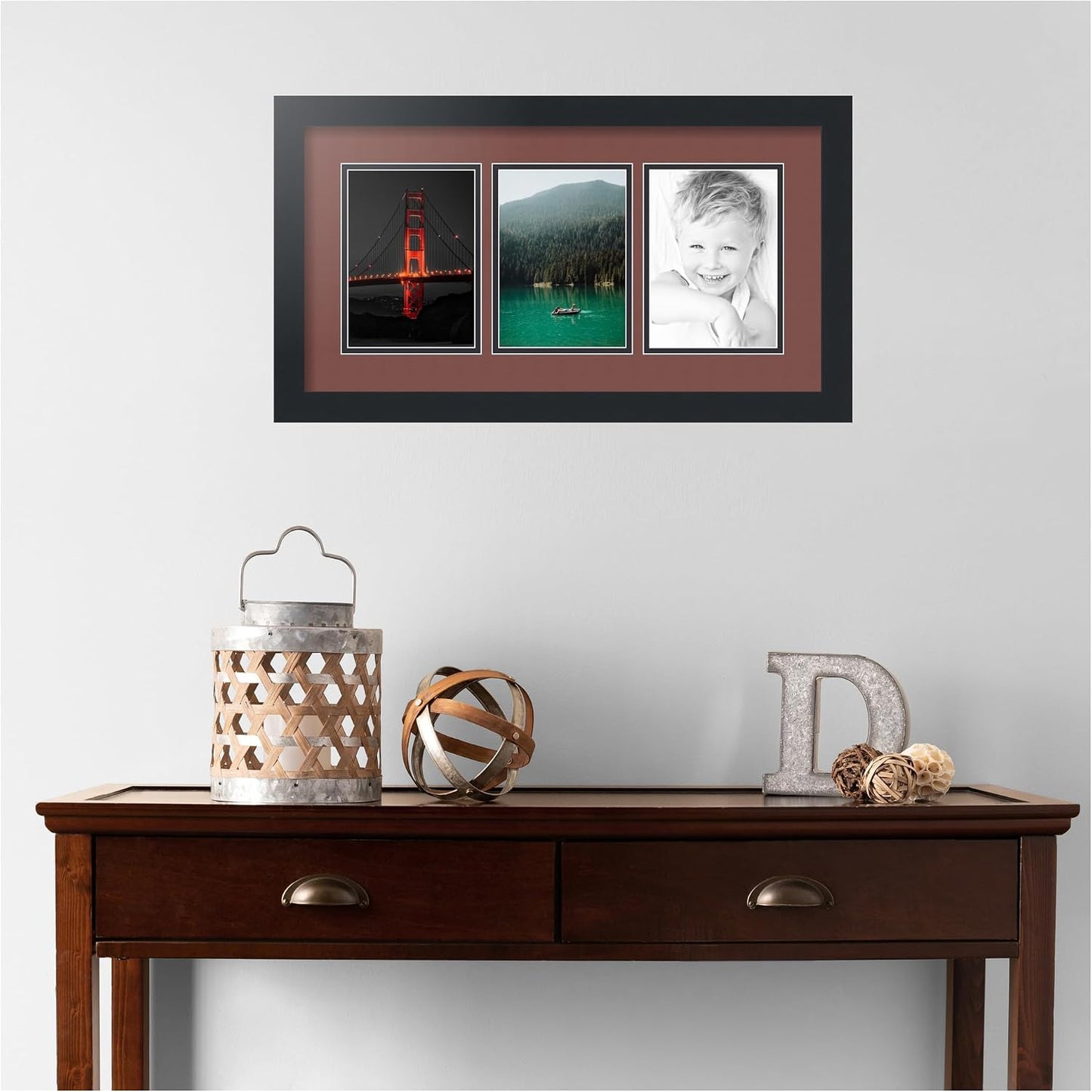 ArtToFrames Collage Picture Frame 3 Opening 3-5x7 Photo Frame | Made in USA | Black Frame Brique and Black Mats | Wall