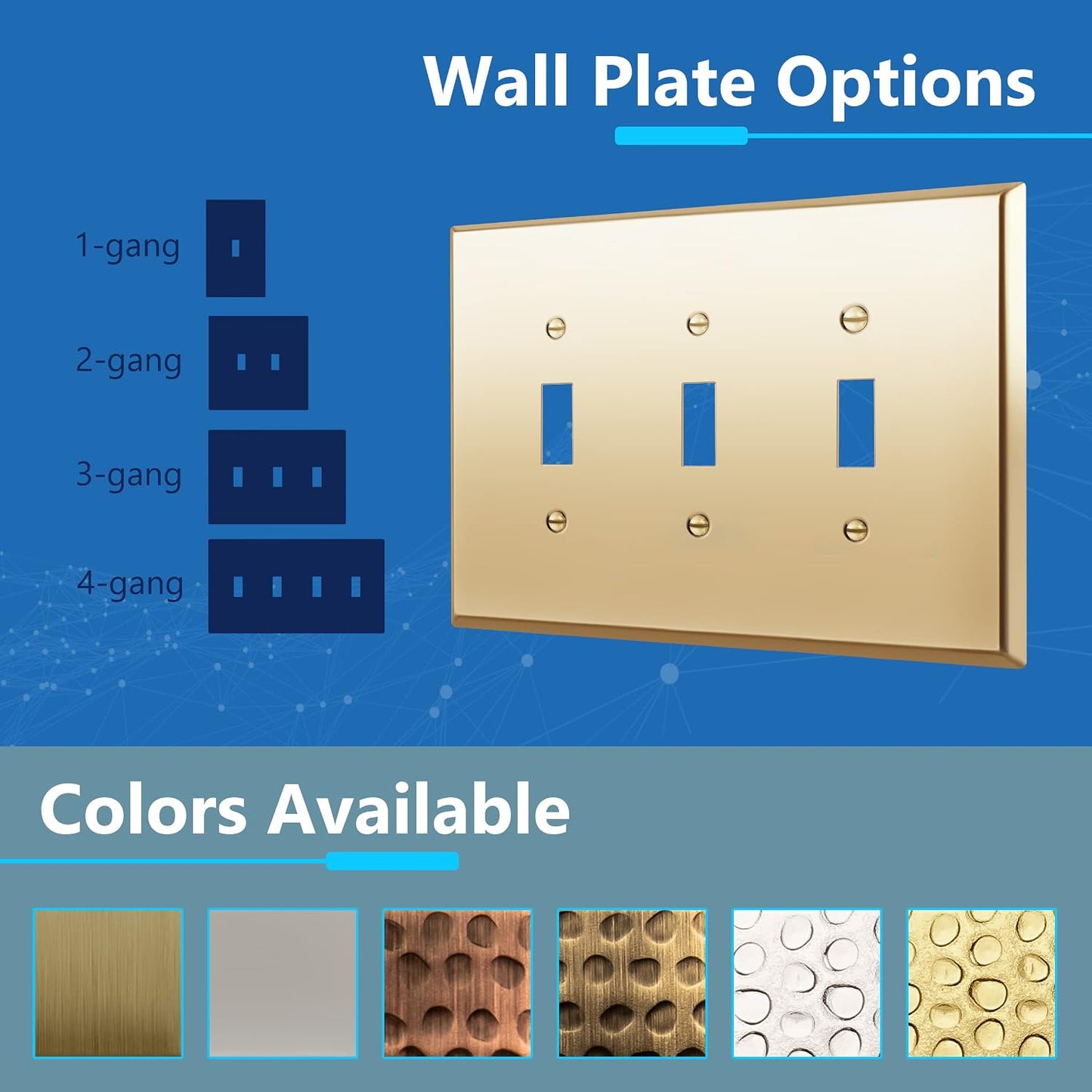 LIDER Toggle Light Switch Metal Wall Plate, Switch Cover, Mid-Size 3-Gang | Stainless Steel, Corrosion Resistant, UL