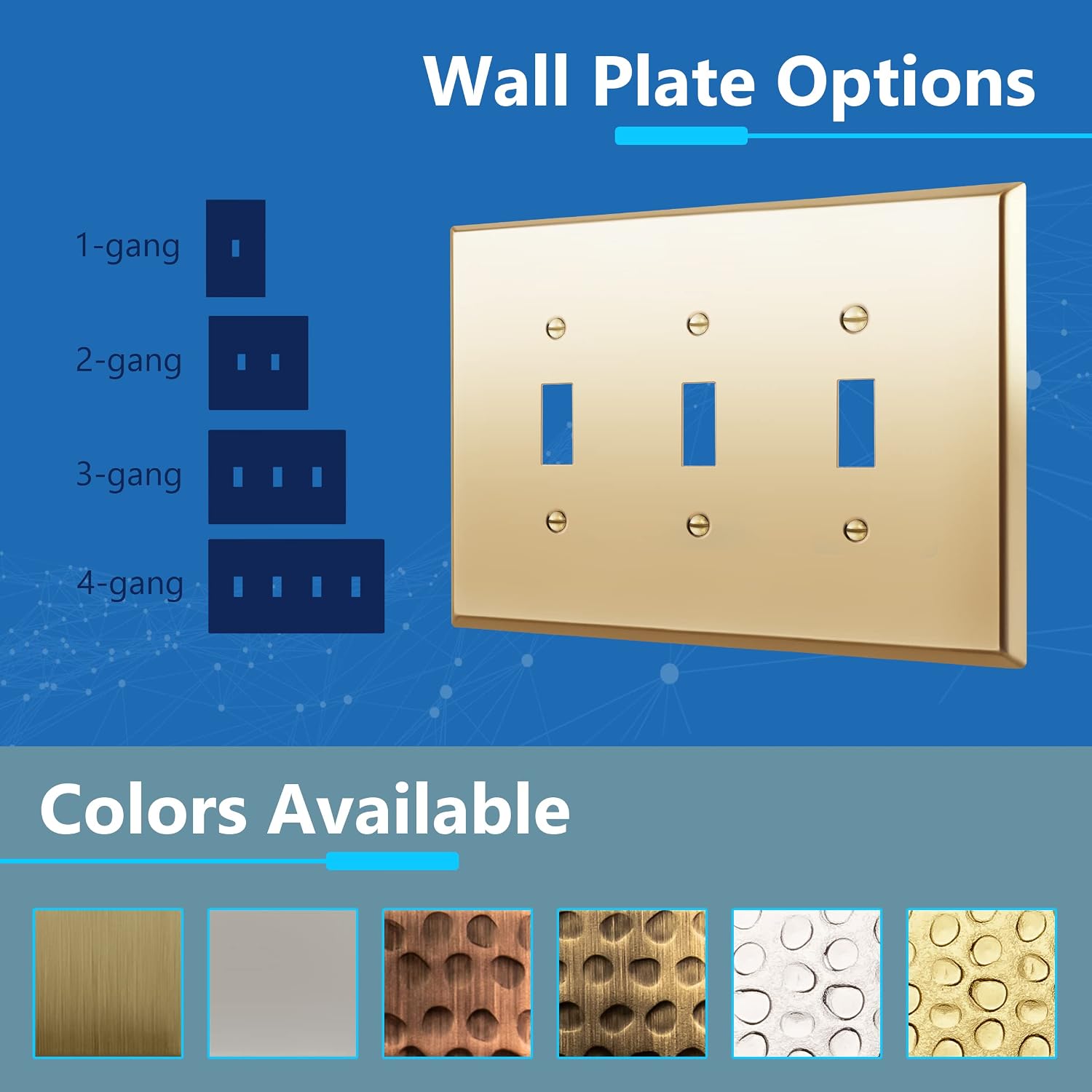 LIDER Toggle Light Switch Metal Wall Plate, Switch Cover, Mid-Size 3-Gang | Stainless Steel, Corrosion Resistant, UL