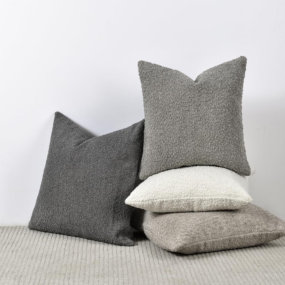 Textured Boucle Throw Pillow Cover / Dark Grey / 18 x 18