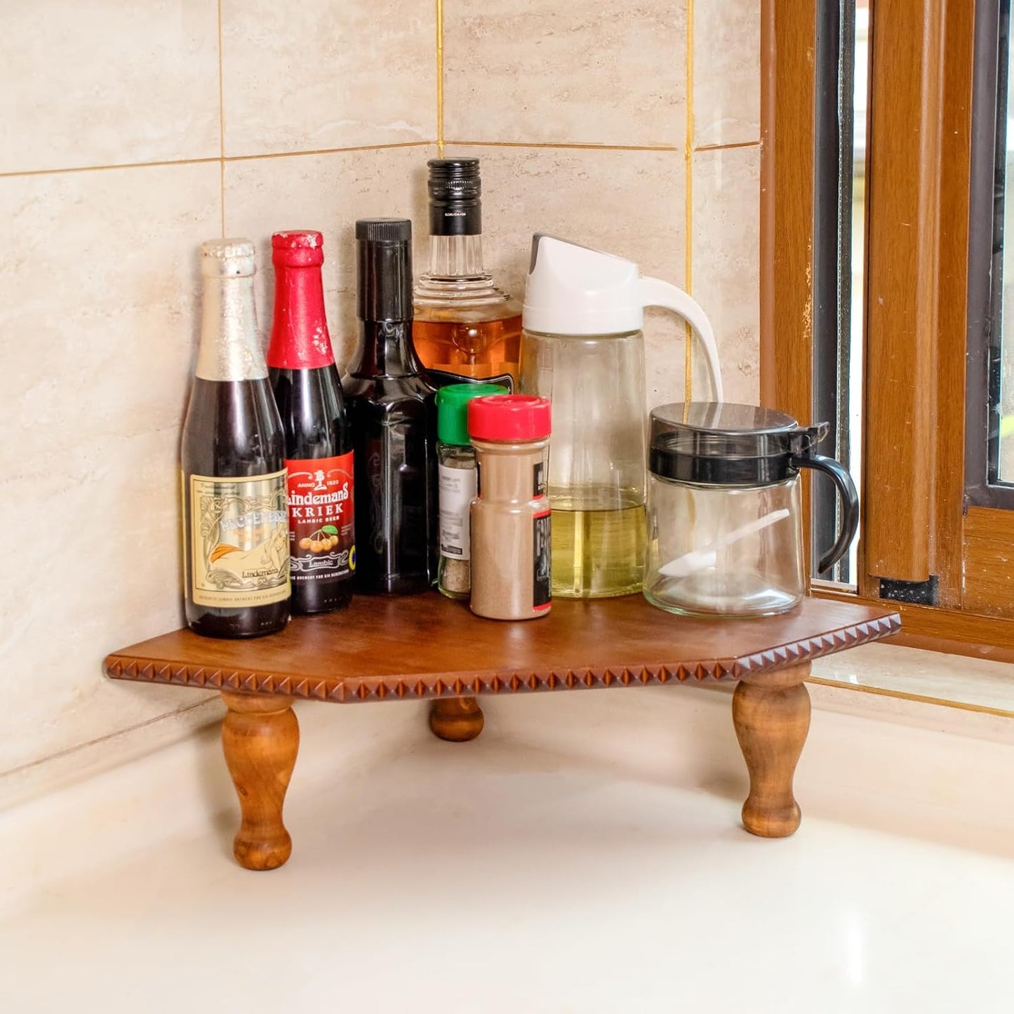 Wood Corner Counter Shelf Framehouse Decorative Tray Stand / Darkbrown