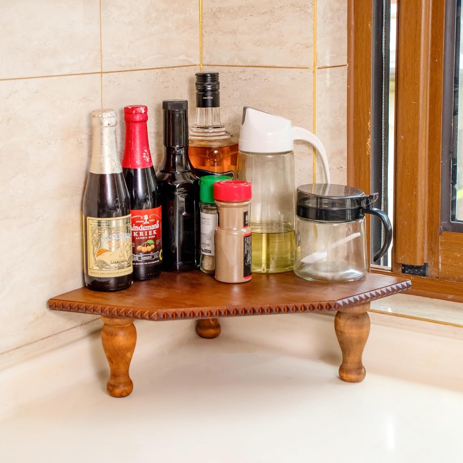 Wood Corner Counter Shelf Framehouse Decorative Tray Stand / Darkbrown