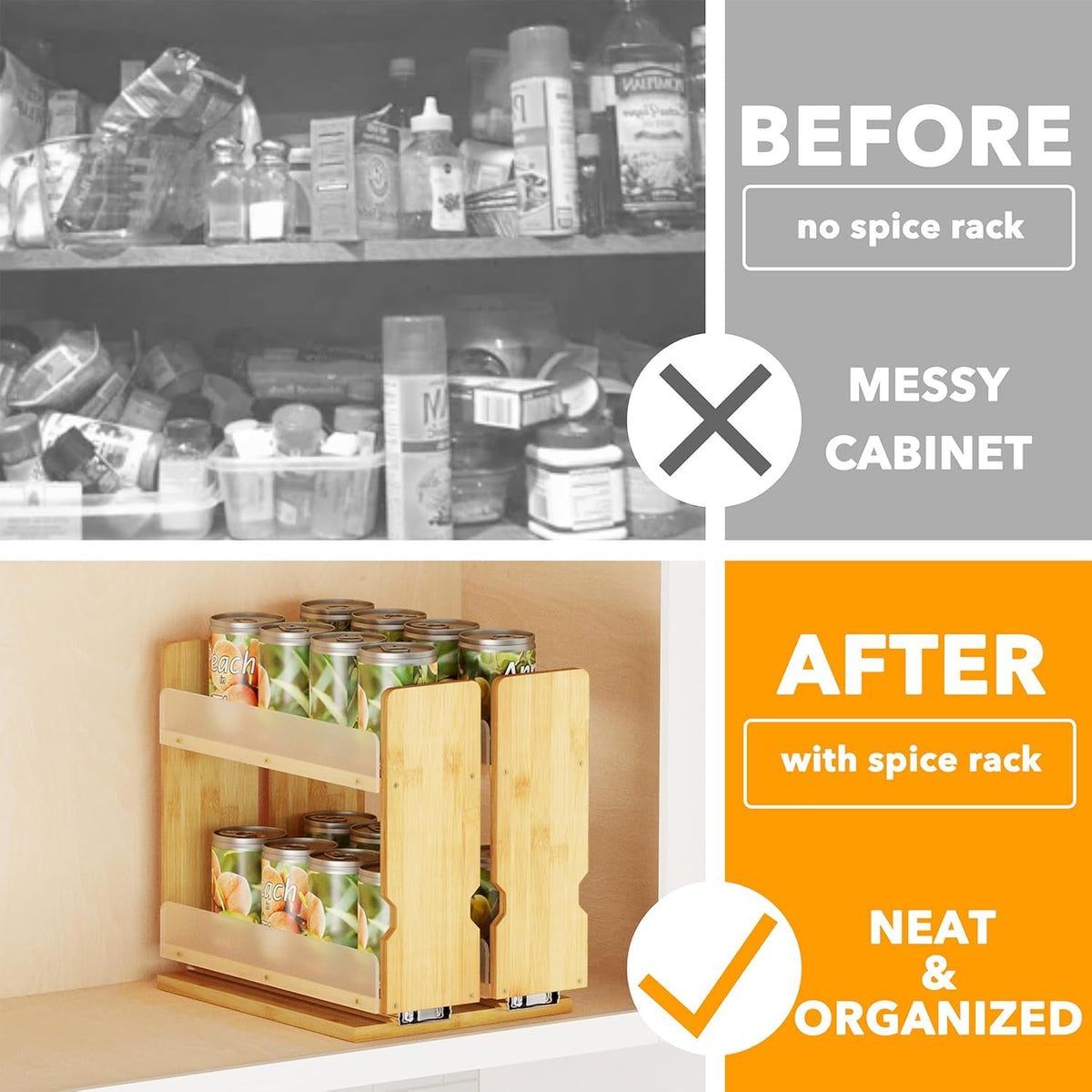 SpaceAid Bamboo Pull Out Spice Rack Organizer for Cabinet, Heavy Duty Slide Out Seasoning Kitchen Pantry Sliding