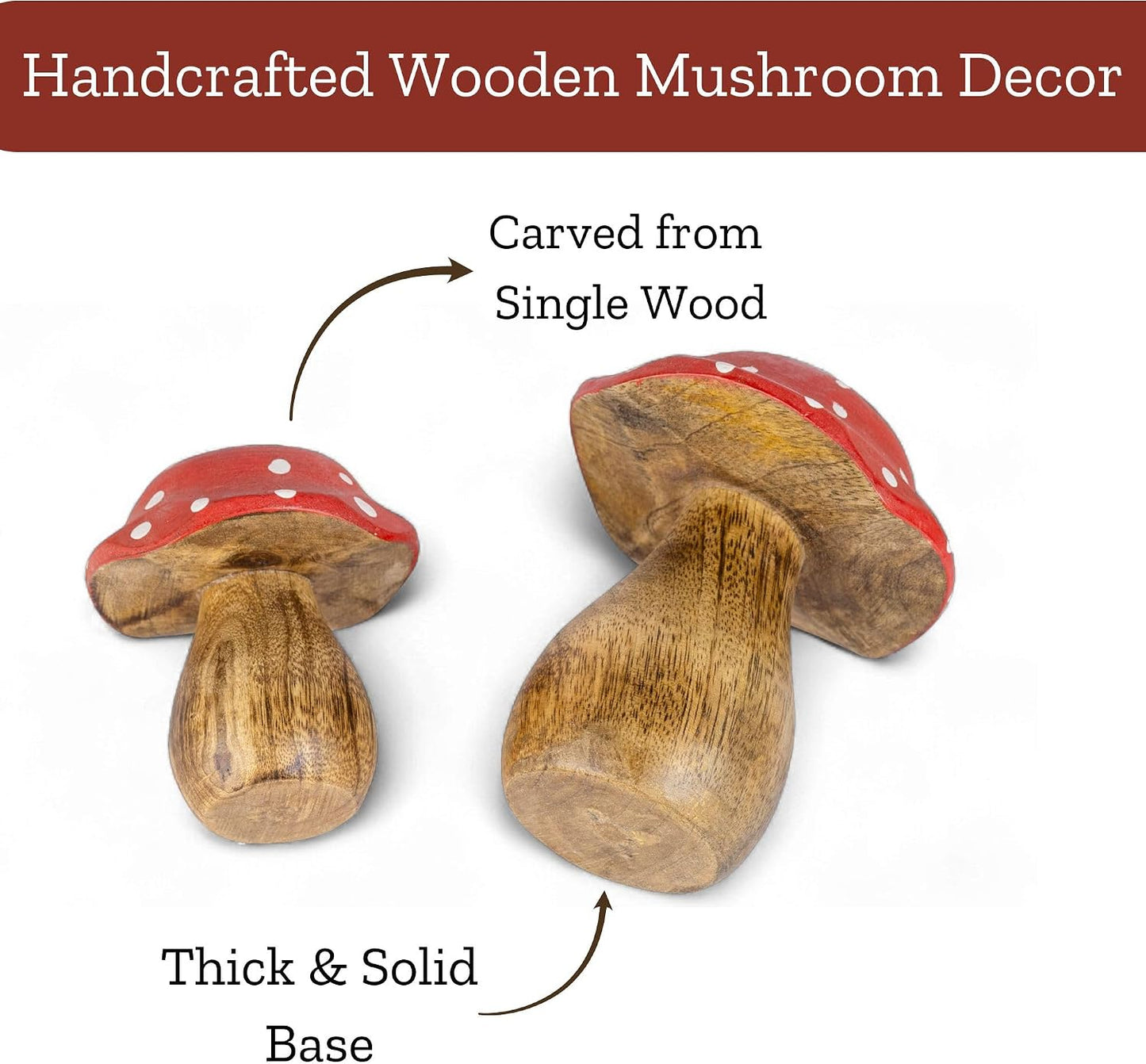 Wooden Mushrooms Decorative Figurines / Red / Set of 2