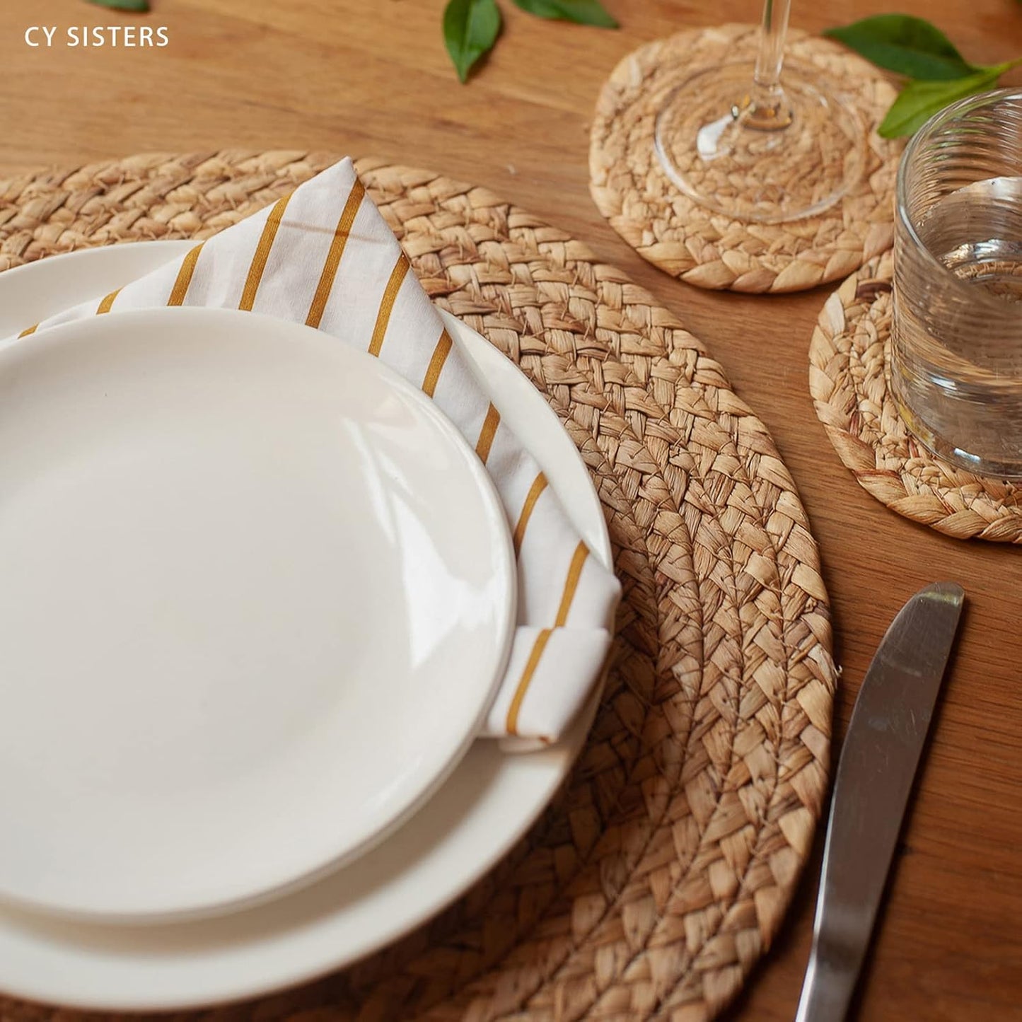 Round Placemats Set of 8 Natural Woven Rattan Placemats, Braided Boho Farmhouse Place Mats Heat Resistant Dining Table