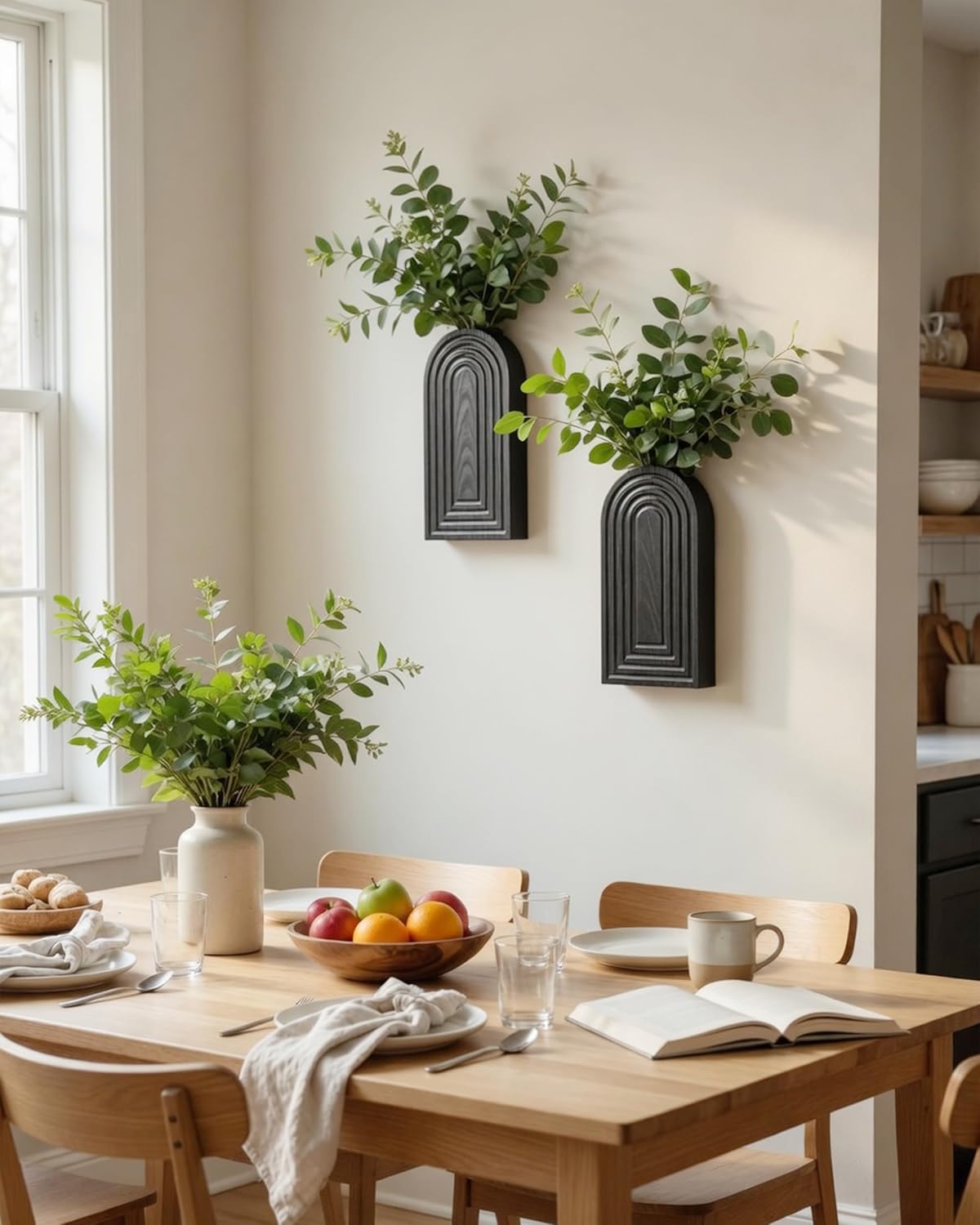 Wooden Wall Vase Set / Black / Medium / Set of 2