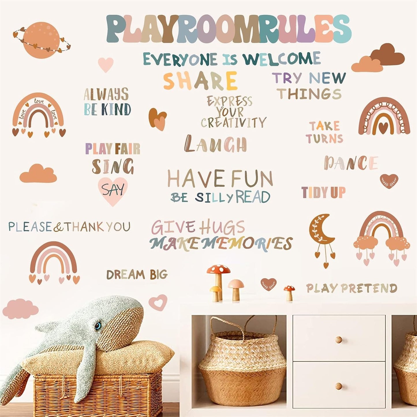 Inspirational Wall Decals Playroom Rules Wall Decal Peel and Stick Rainbow Quote Wall / Colorful One