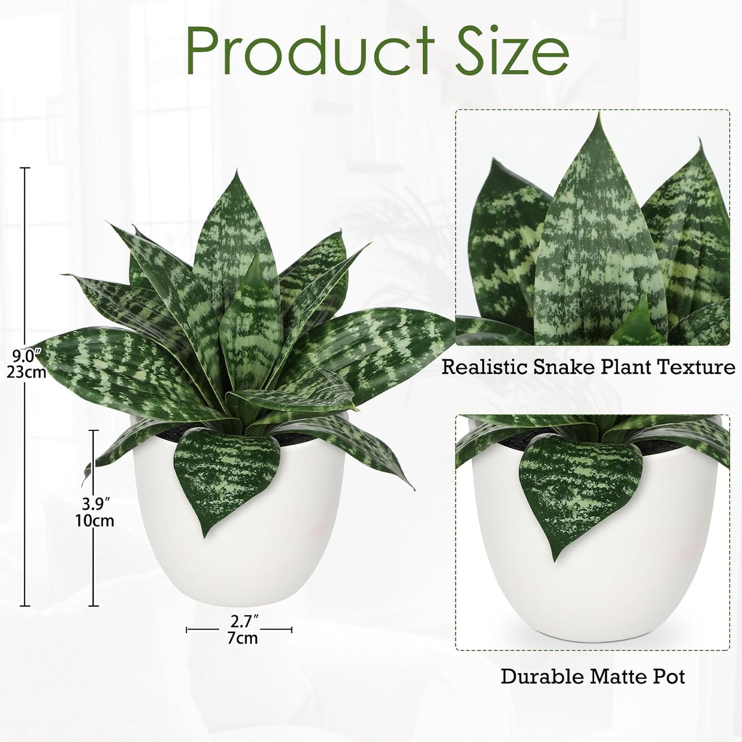Artificial Snake Plants 9" Faux Agave Succulent Plant Potted in White Pot Fake / Green #4-white Pot