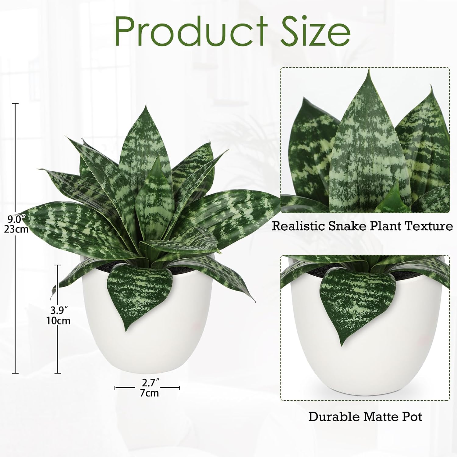 Artificial Snake Plants 9" Faux Agave Succulent Plant Potted in White Pot Fake / Green #4-white Pot