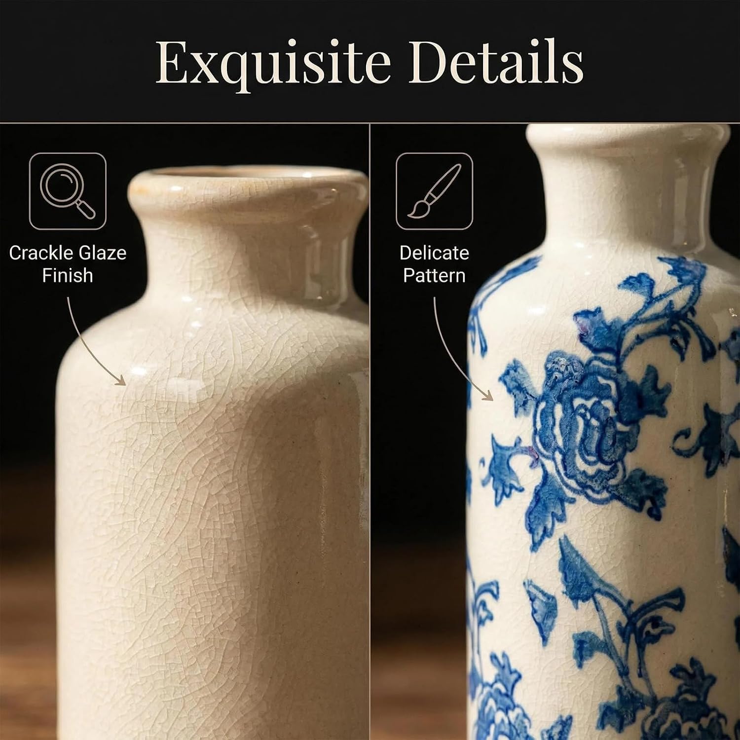 Rustic Ceramic Vase / Blue-2 / Set of 3