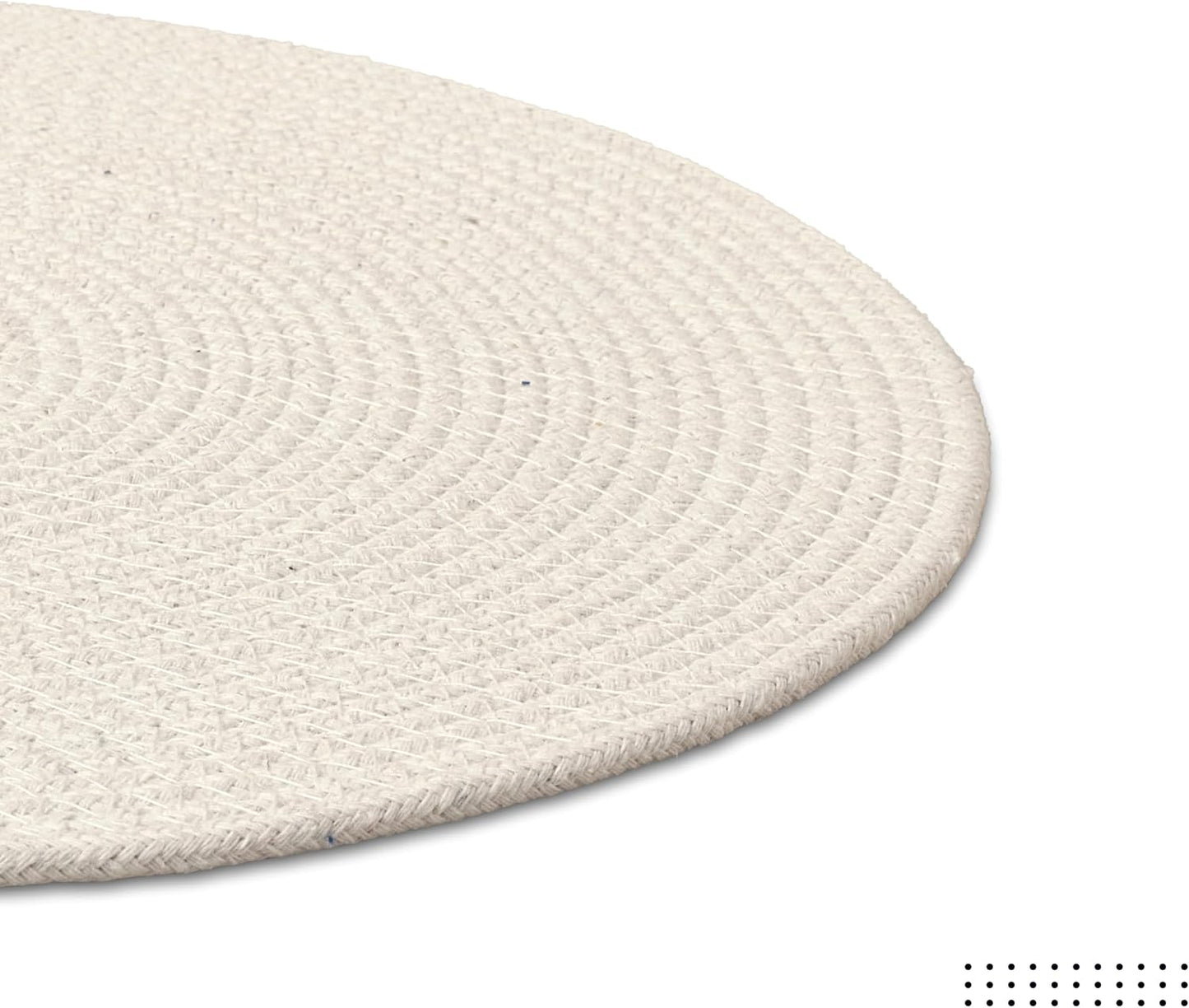 Encasa XO Placemats, Round Cotton Dining Table Mats 13" | Off White, Handcrafted Ribbed Texture | Heat Resistant