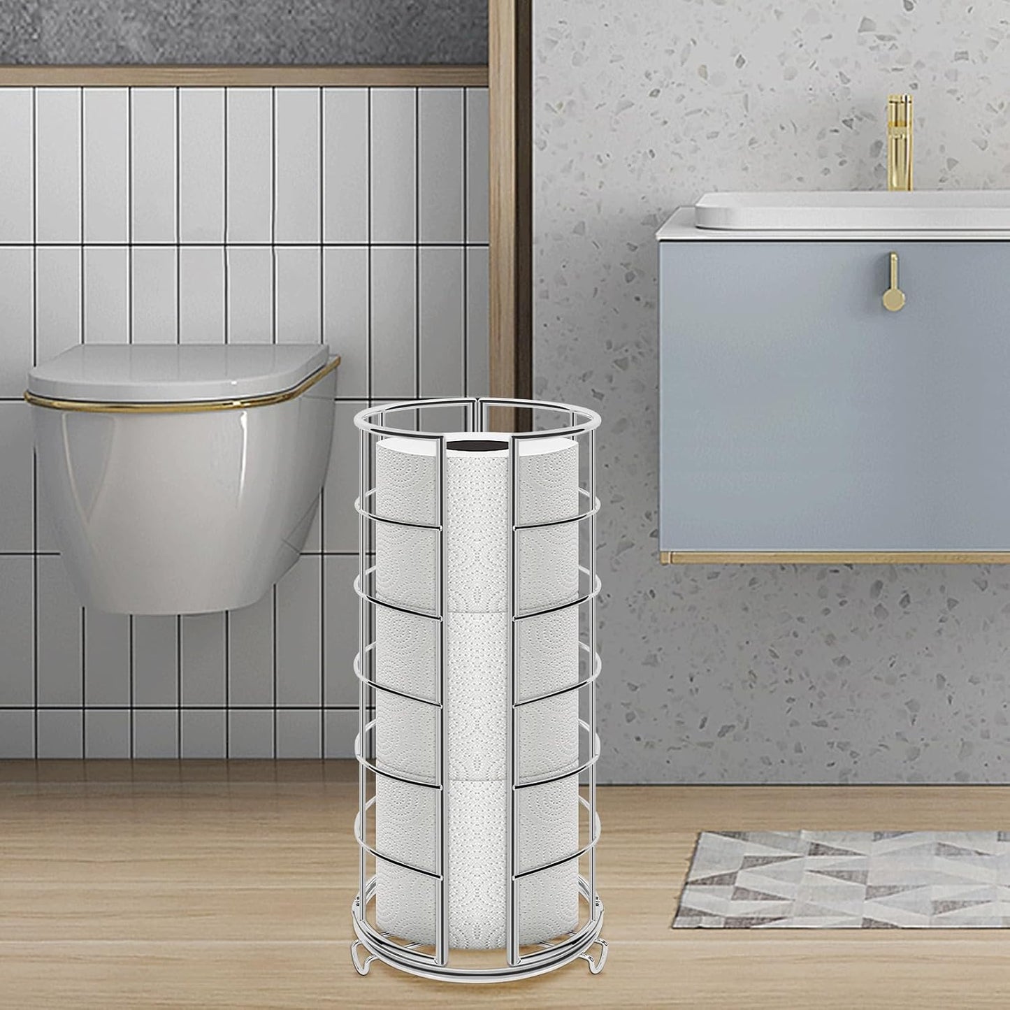 NearMoon Toilet Paper Organizer Stand, Free Standing 3 Rolls Tissue Storage, Metal Bathroom Accessory, Rustproof Toilet