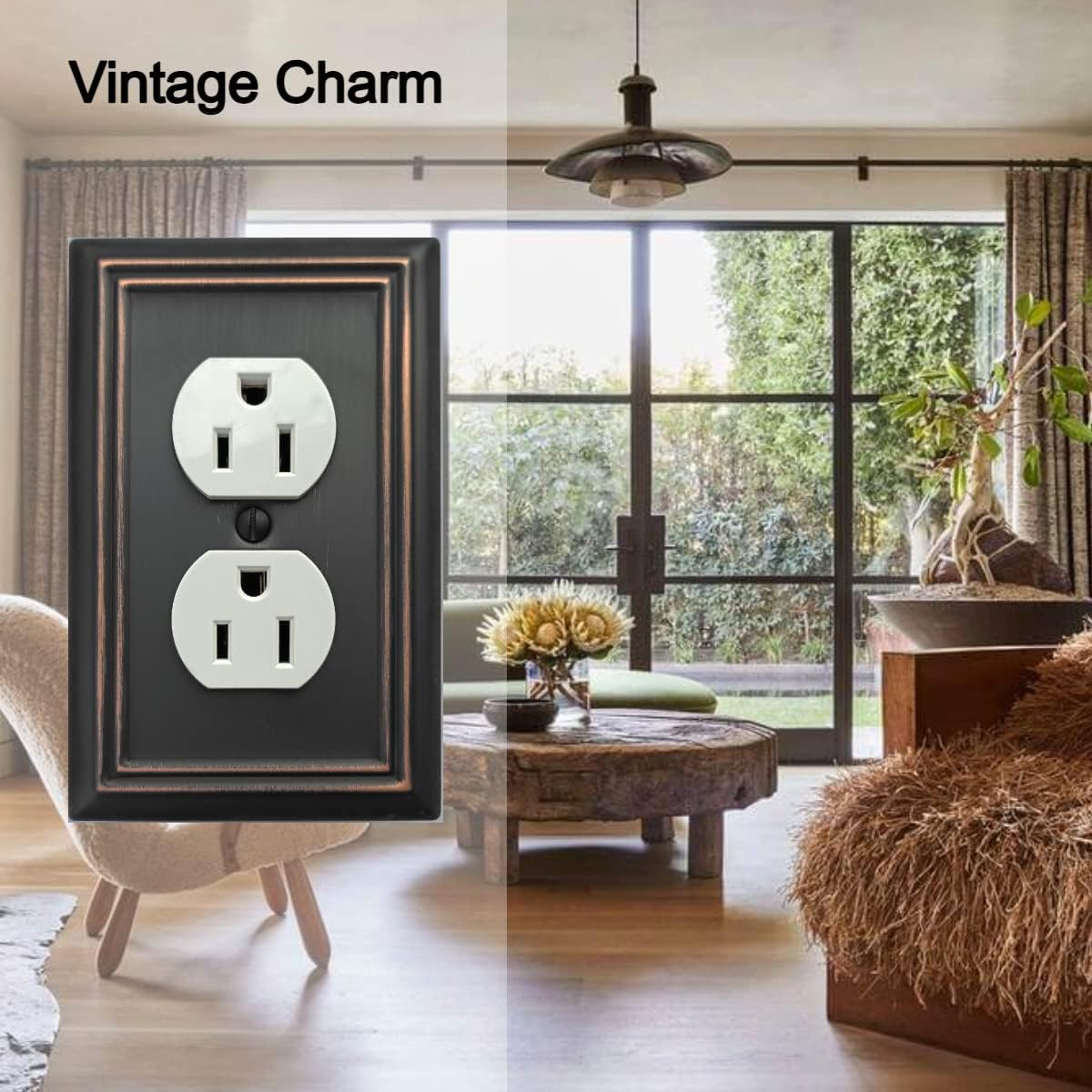 OKAWYC Single Duplex Outlet Light Switch Cover Adler Metal Wall Plate, 6-Pack Aged Bronze 1 Gang, for Receptacle Light