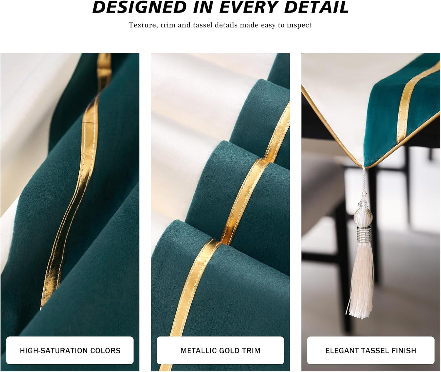 Avigers Table Runner 12 x 72 Inch, Emerald Green White, Geometric, Tassels | Faux Silk double-layer accent for dining