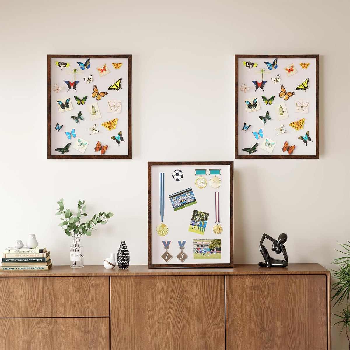 Muzilife 16x20 Shadow Box Wood Picture Frame, Tempered Glass, Honey Brown | FSC-Certified MDF | Soft Acid-free Linen