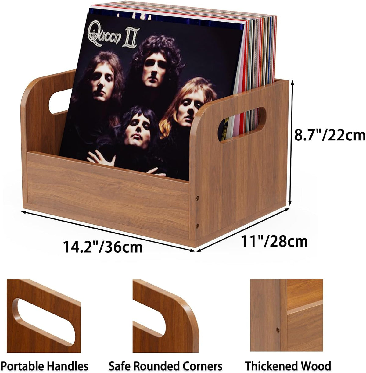 100% Solid Wood Vinyl Record Storage Retro & Sturdy Wooden Vinyl Crate | Vinly Record Holder for Albums Books Files