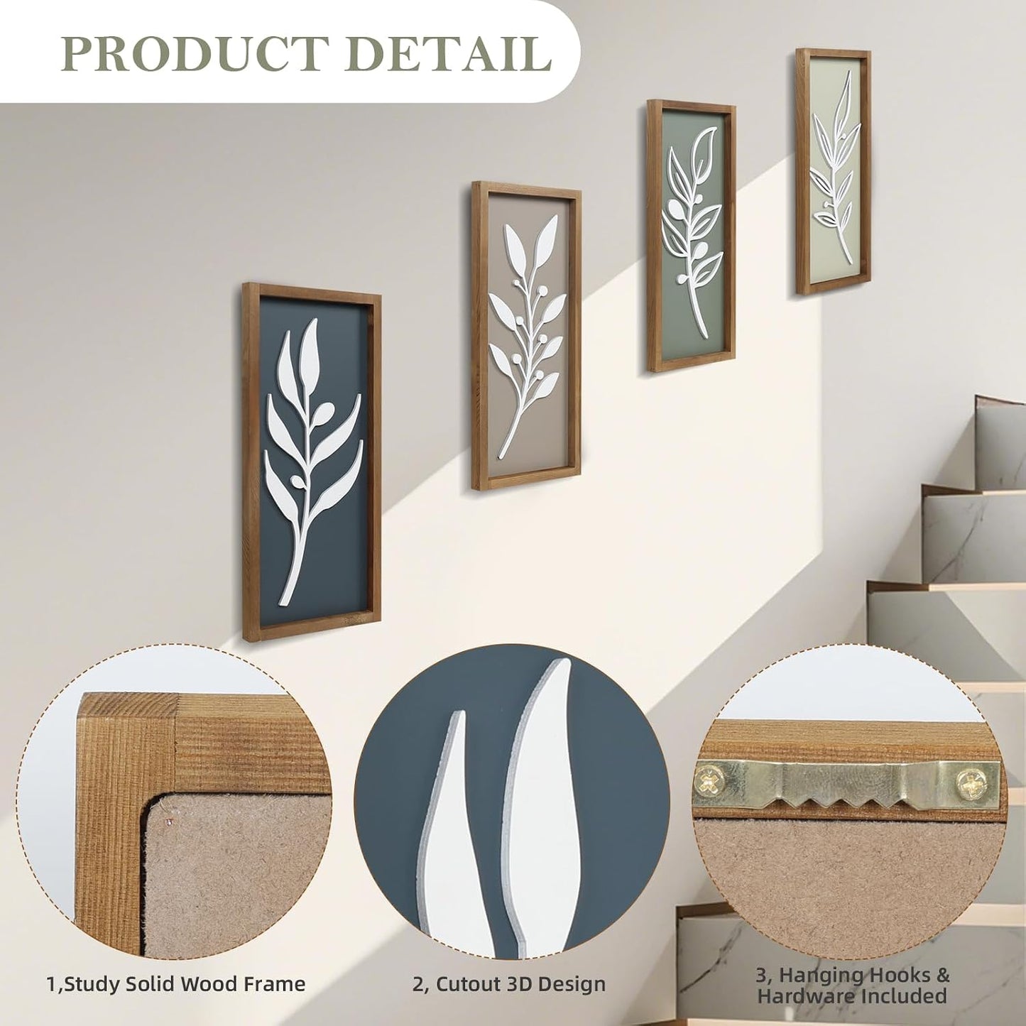 Minimalist Botanical Farmhouse Bathroom Wall Decor / Tree Leaf Brown / Set of 4
