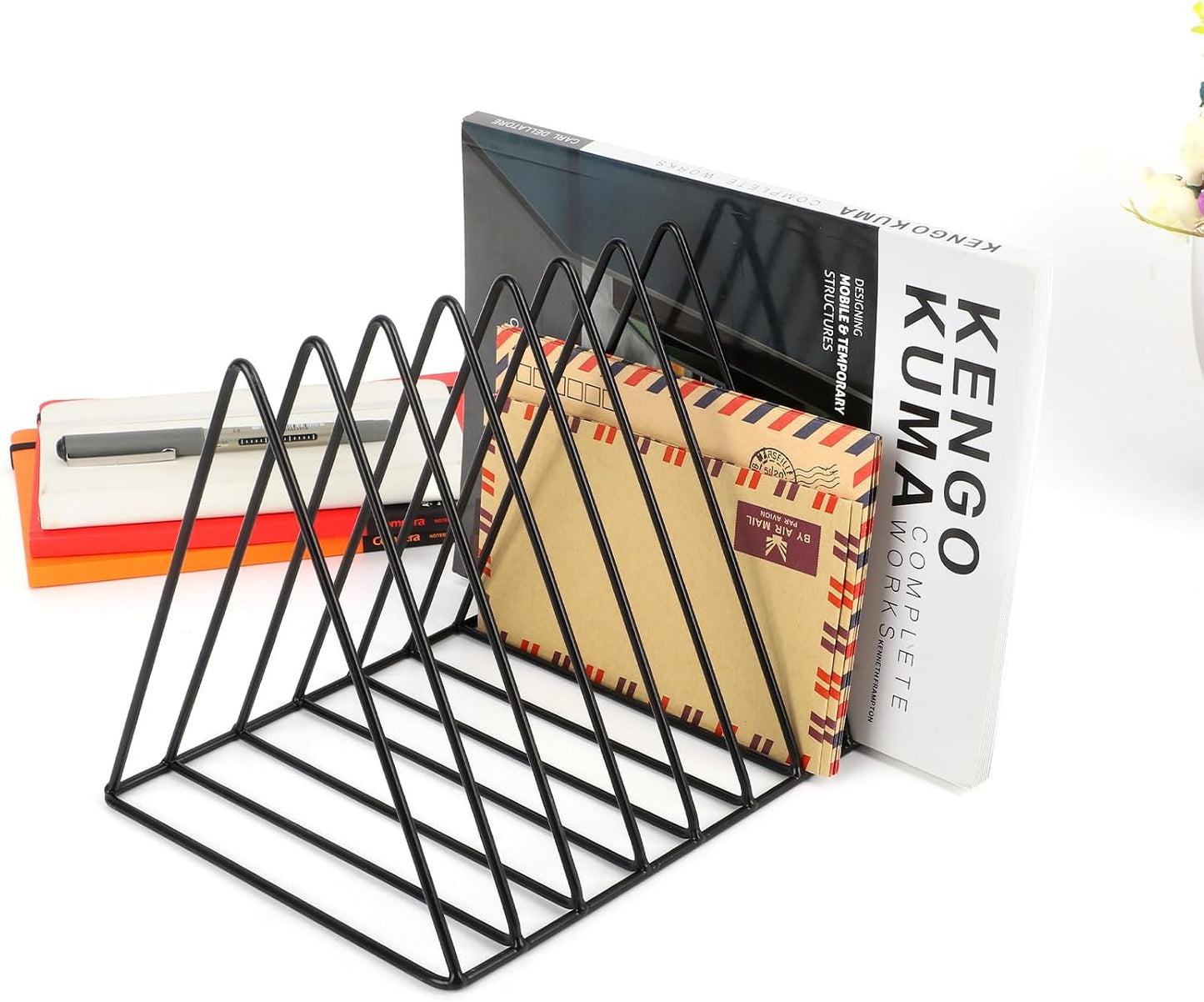 Vinyl Record Holder Storage, 9 Slot Metal Magazine Book Album Display Rack, Stylish Triangle Desktop File Sorter