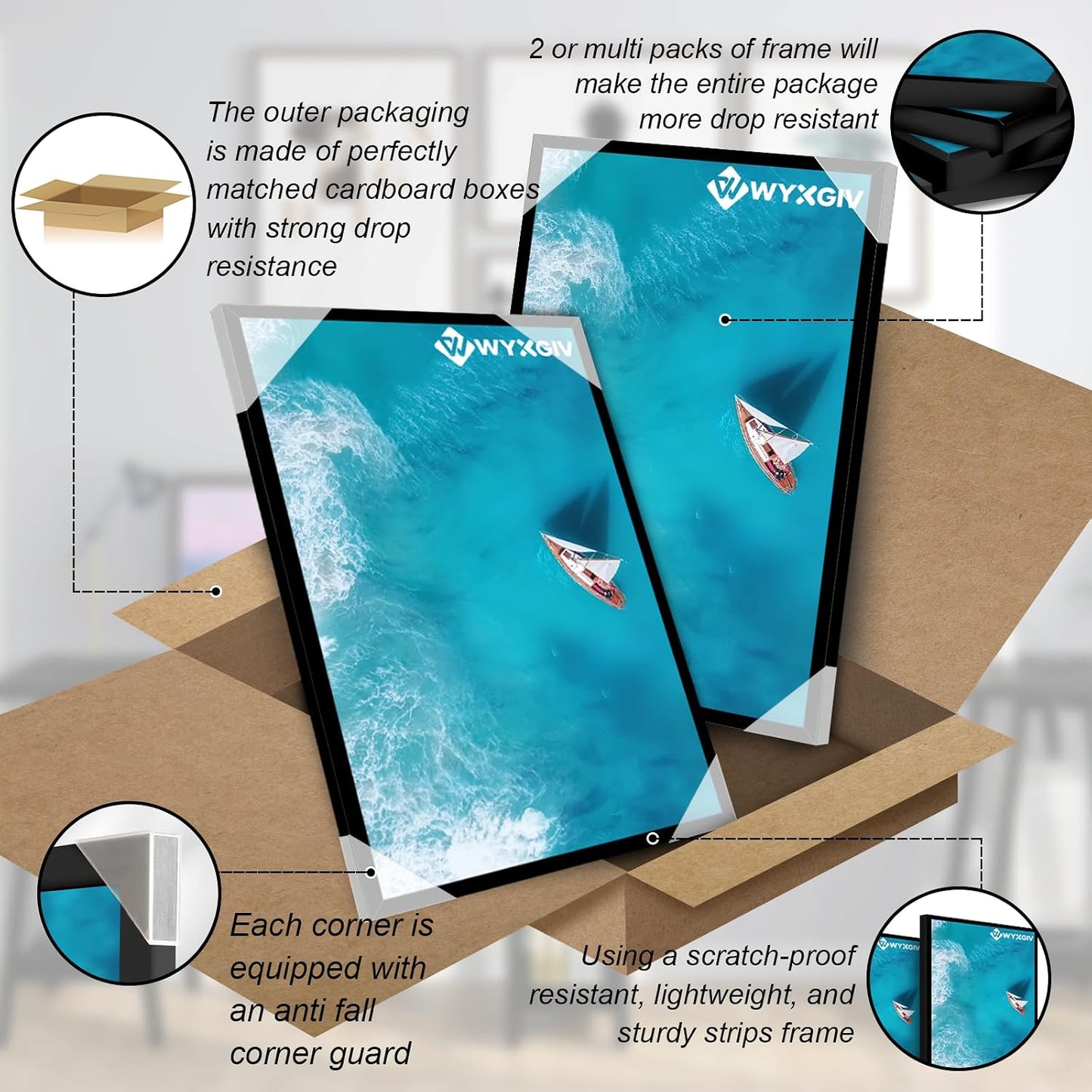 Black 18x24 Picture Frame Set of 2 Slide-In Strips Wall Hanging Frame | Lightweight yet Sturdy Scratch-Proof 18 x 24