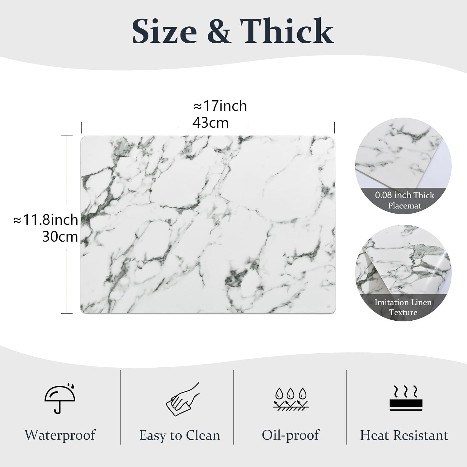 FROMHEART Faux Leather PU Placemats Set of 8 (Marble,11.8" x 17") | Waterproof,Heat/Oil Stain-Resistant Table