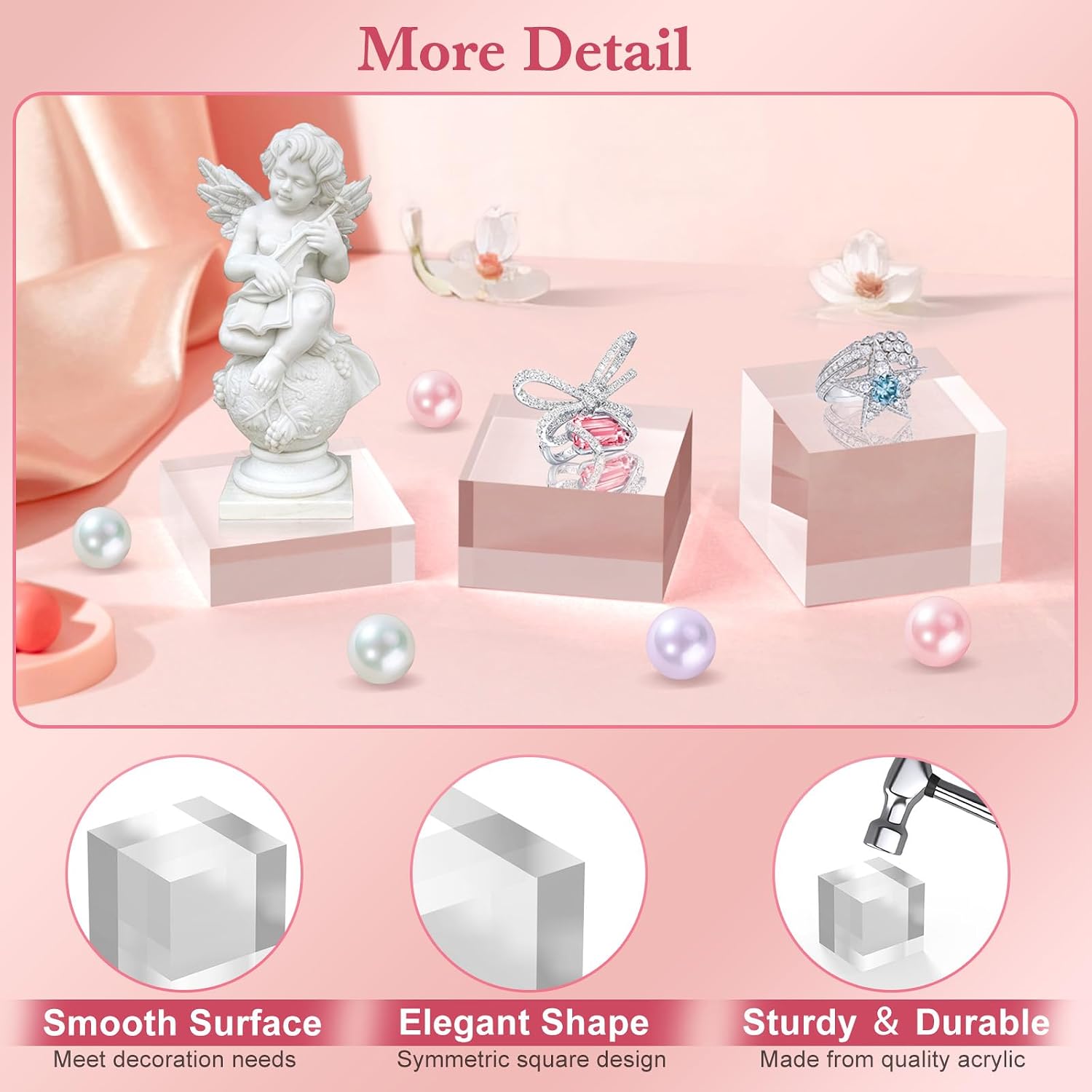 Acrylic Base Stand Acrylic Blocks for Display Trophy Base Square Cube / Clear / 3 x 3 / Set of 3