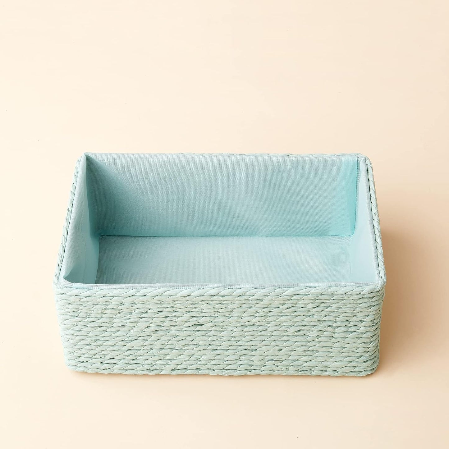 Stackable Woven Basket Paper Rope Bin / Light Green